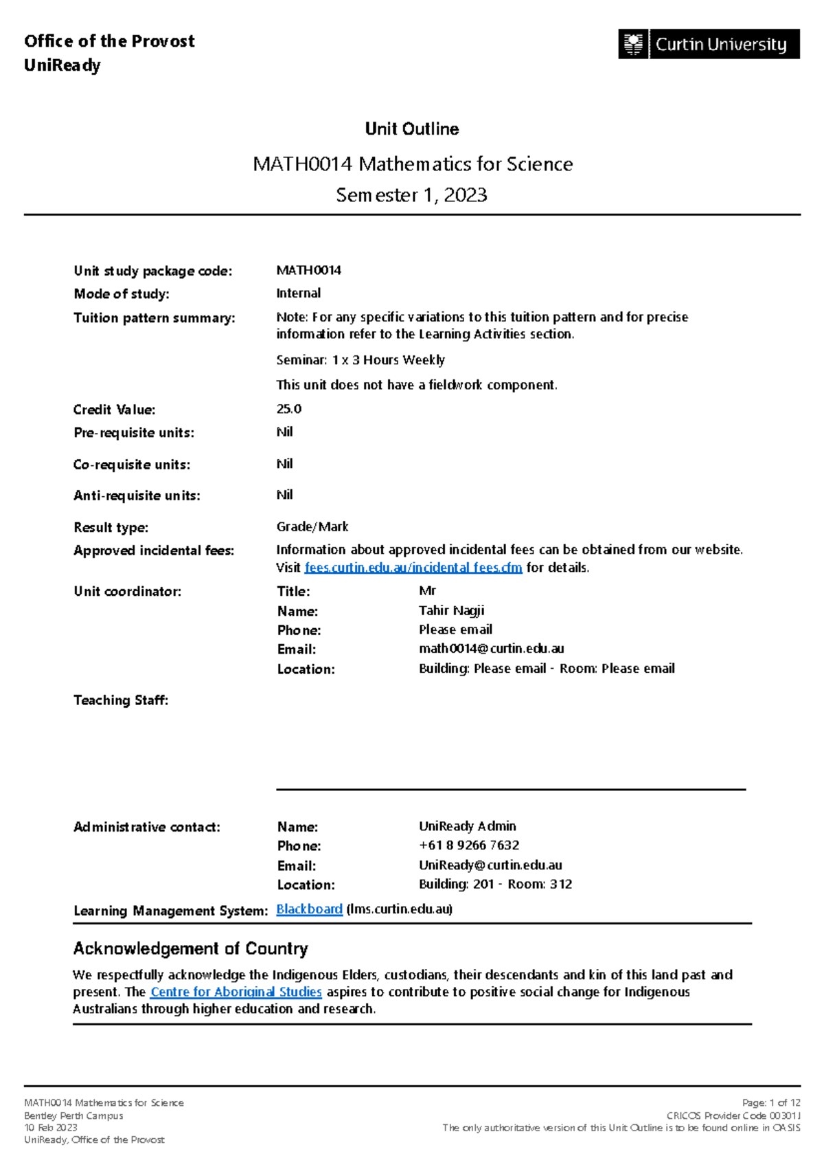 MATH0014 Unit Outline: Mathematics for Science - Semester 1, 2023 - Studocu