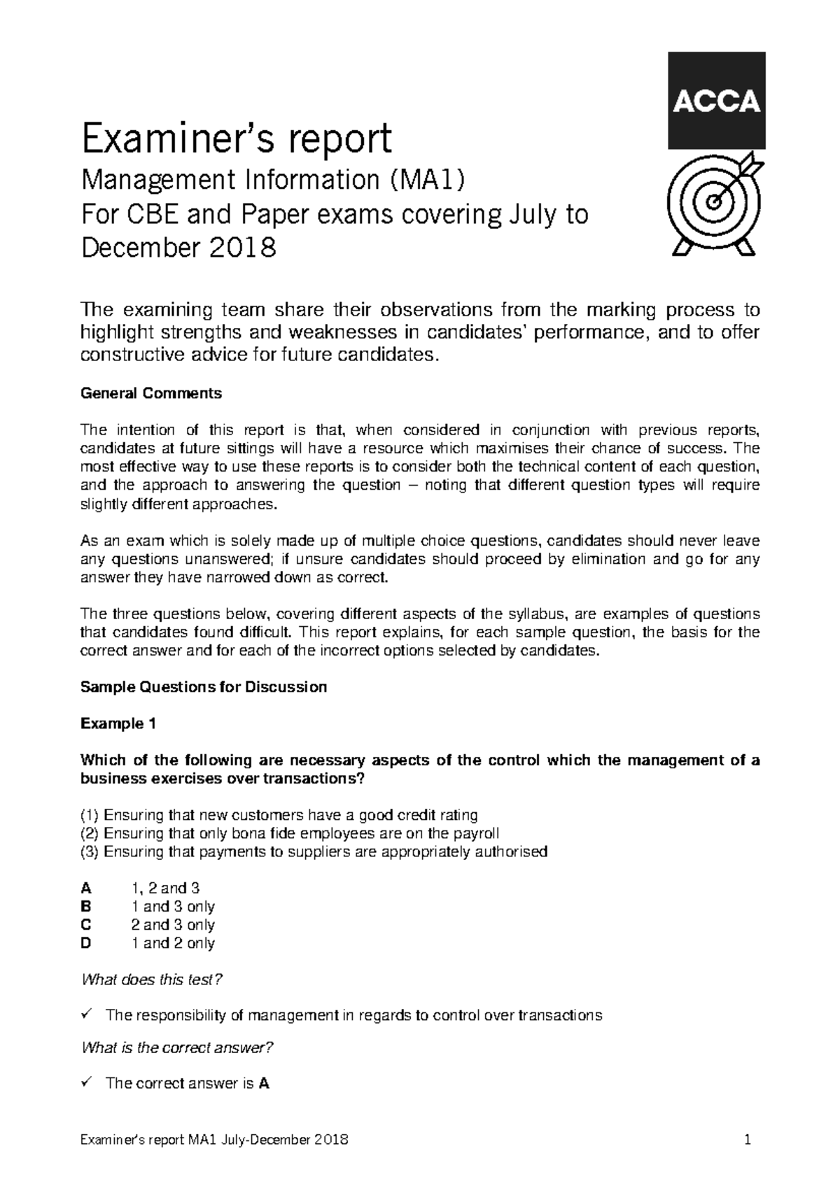 MA1 Exam Report: Insights on July-Dec 2018 Performance - Studocu