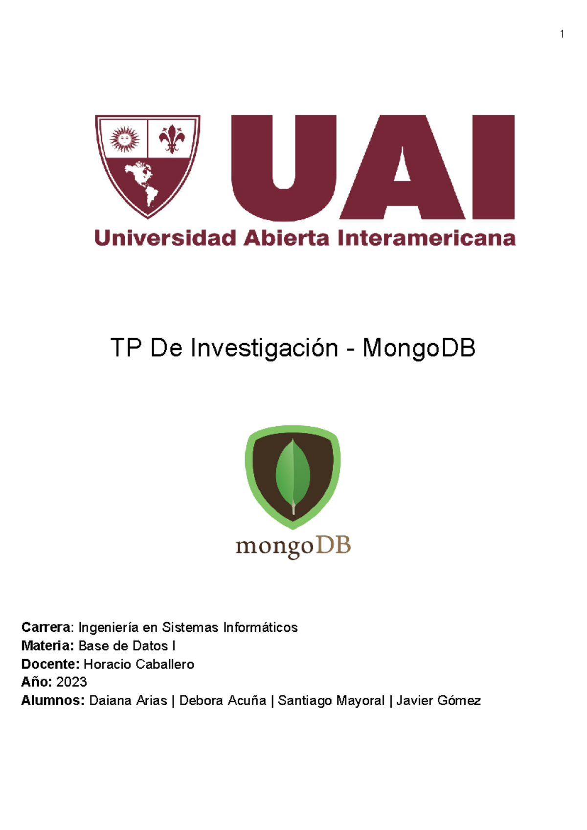 TP De Investigación - Mongo DB - 20 23 - 1 TP De Investigación ...