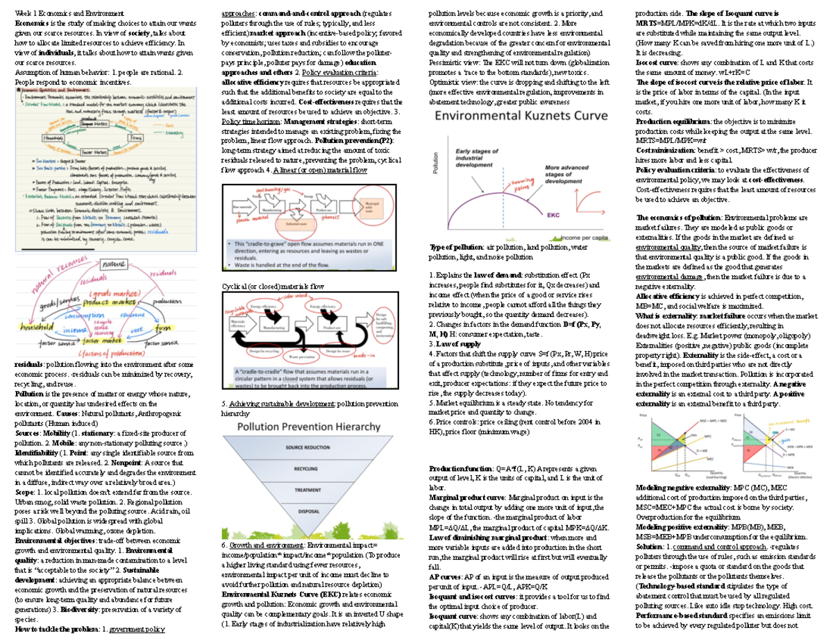 ECO 101 - Week 1 Economics & Environment Cheat Sheet - Studocu