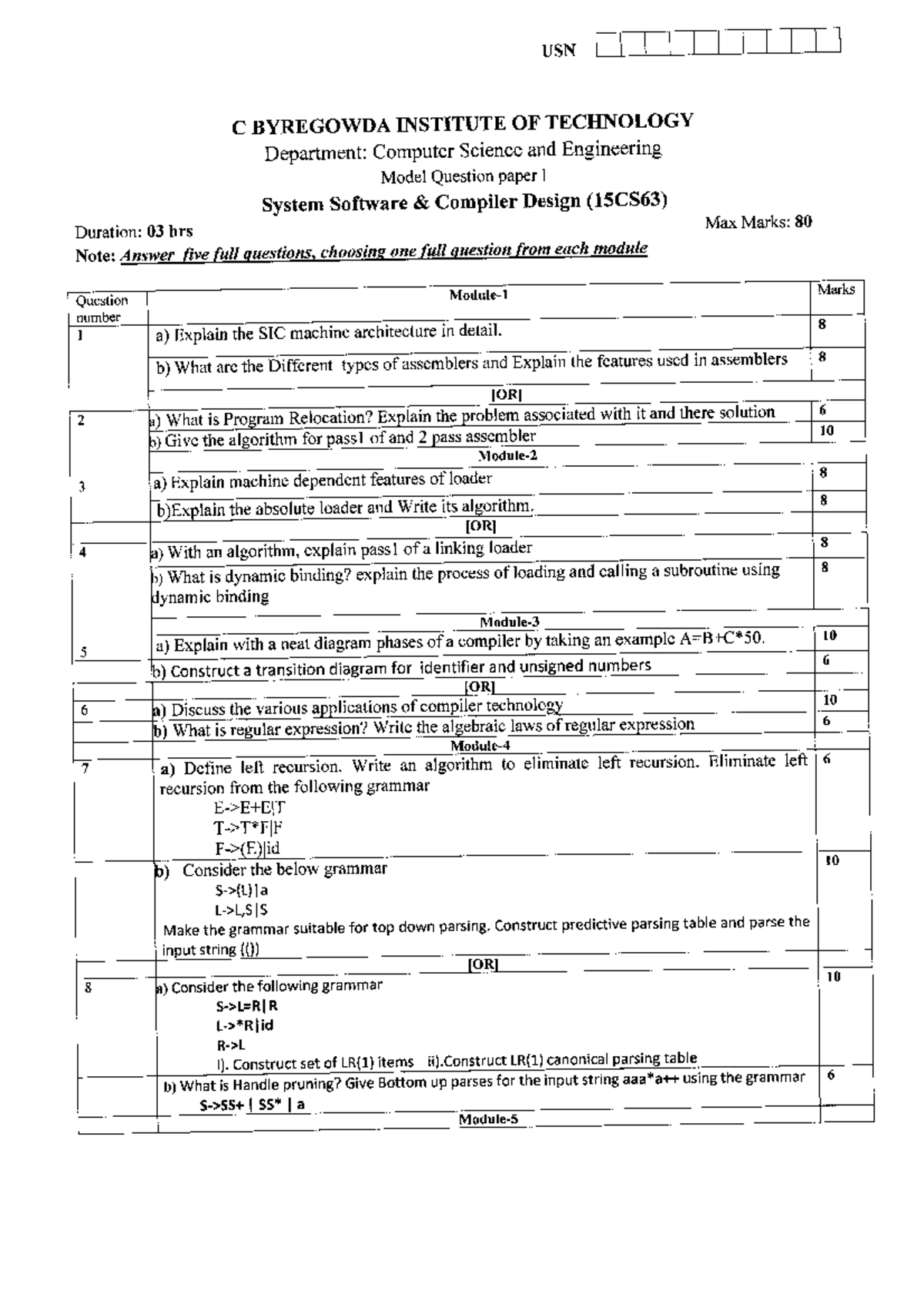 SS CD Model Paper 1 - MQP - system software and computer design - Studocu