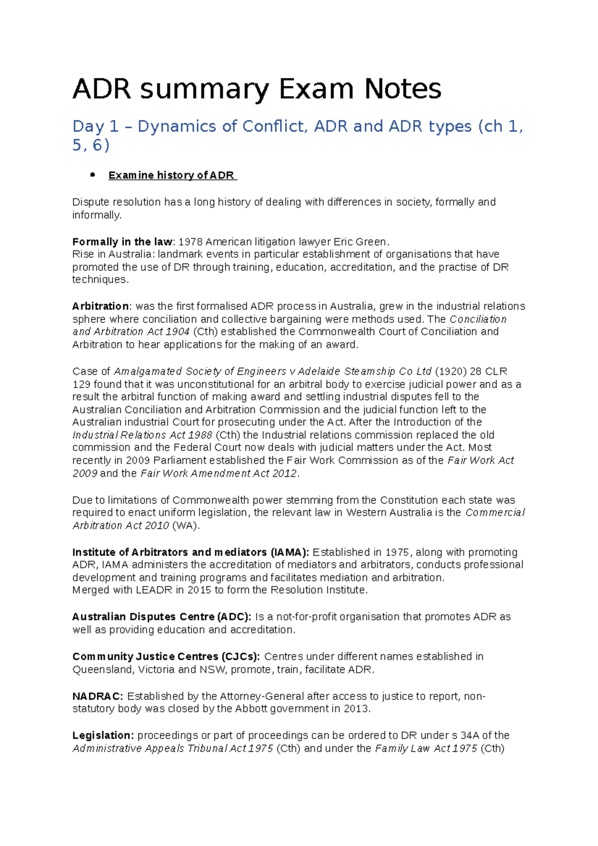 ADR Exam Notes Summary: Key Concepts & Future Trends in Dispute ...