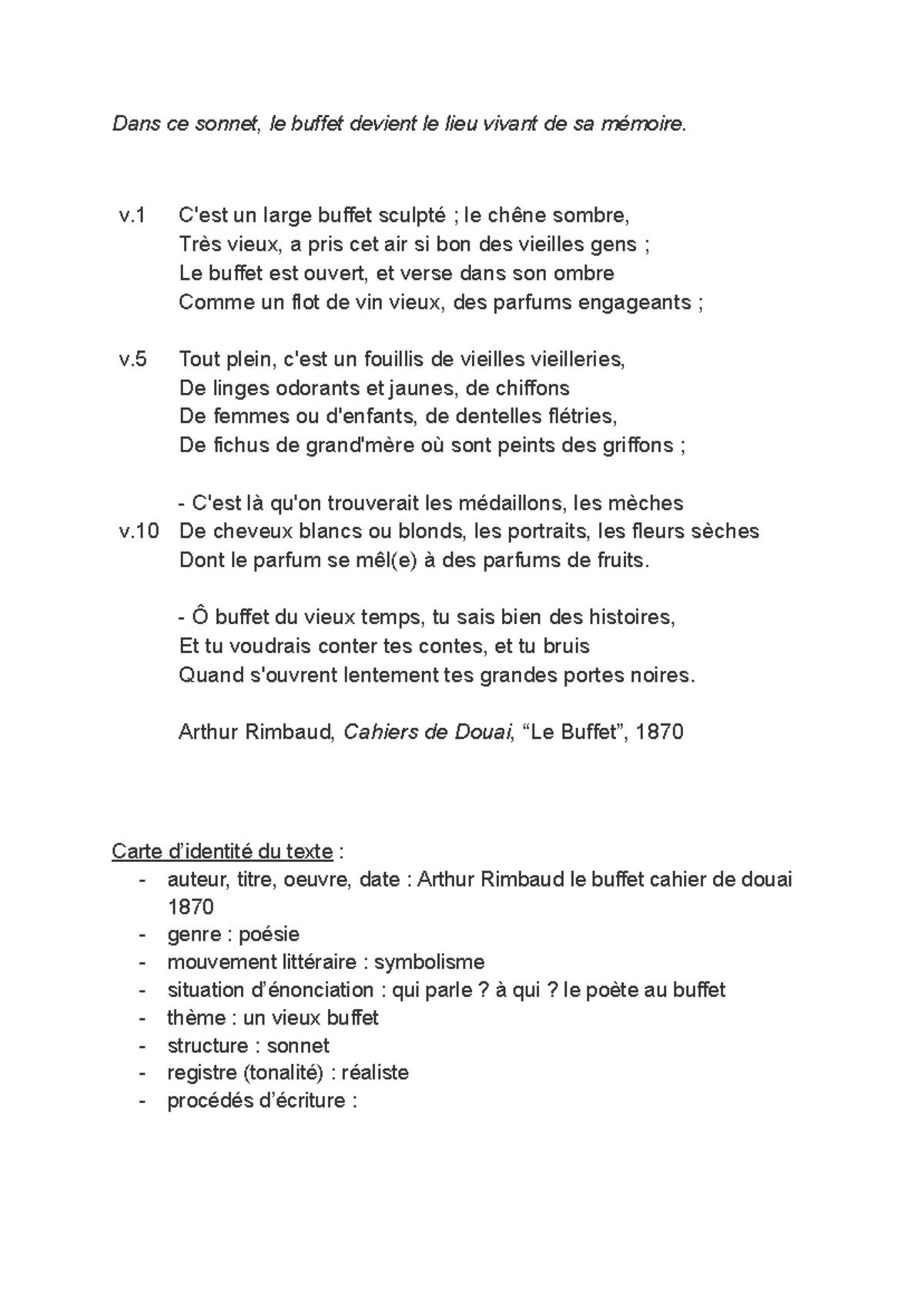 Analyse du Sonnet 