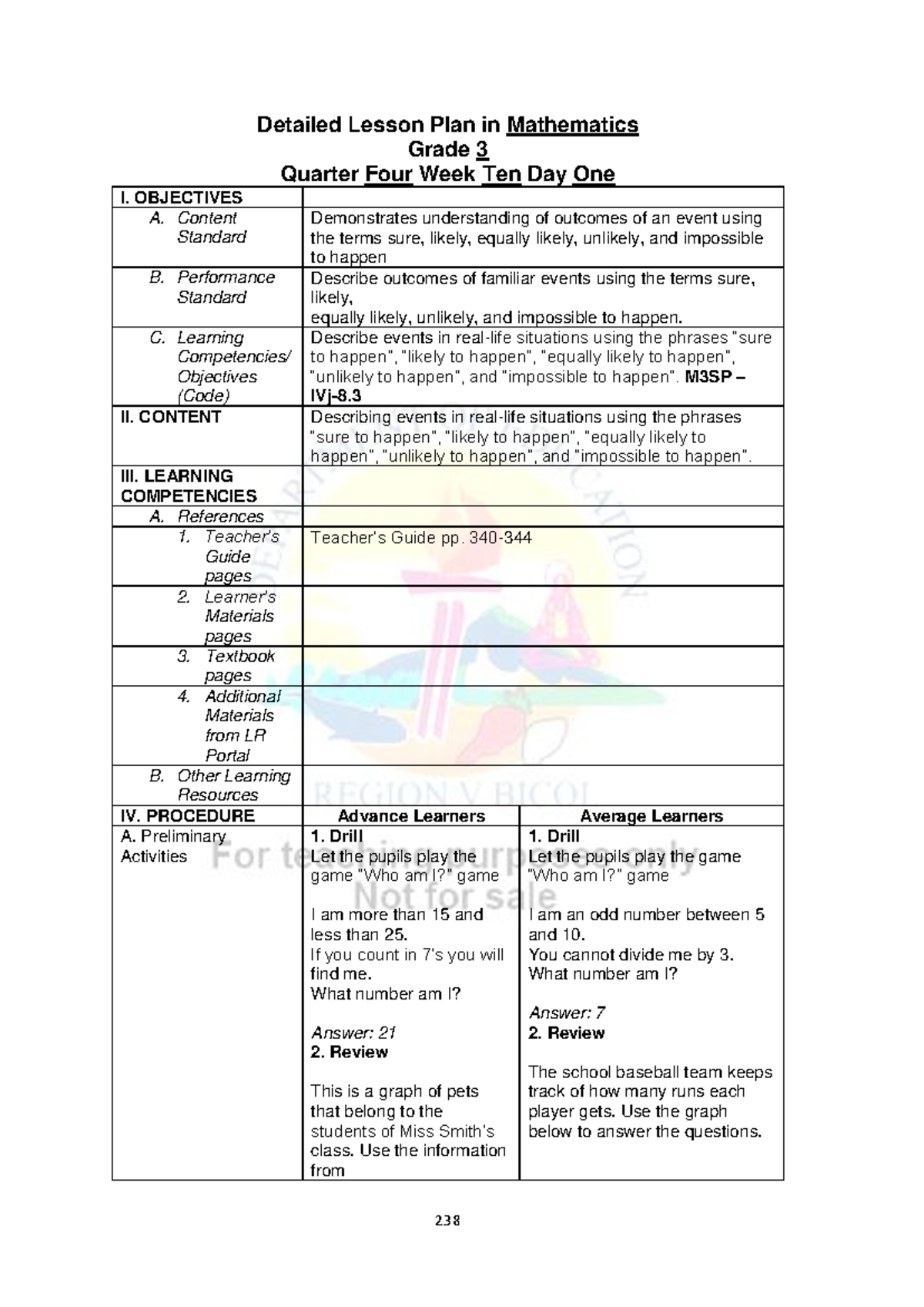 489583220 MATH3 Q4 W10 Detailed Lesson Plan on Probability for Grade 3 ...