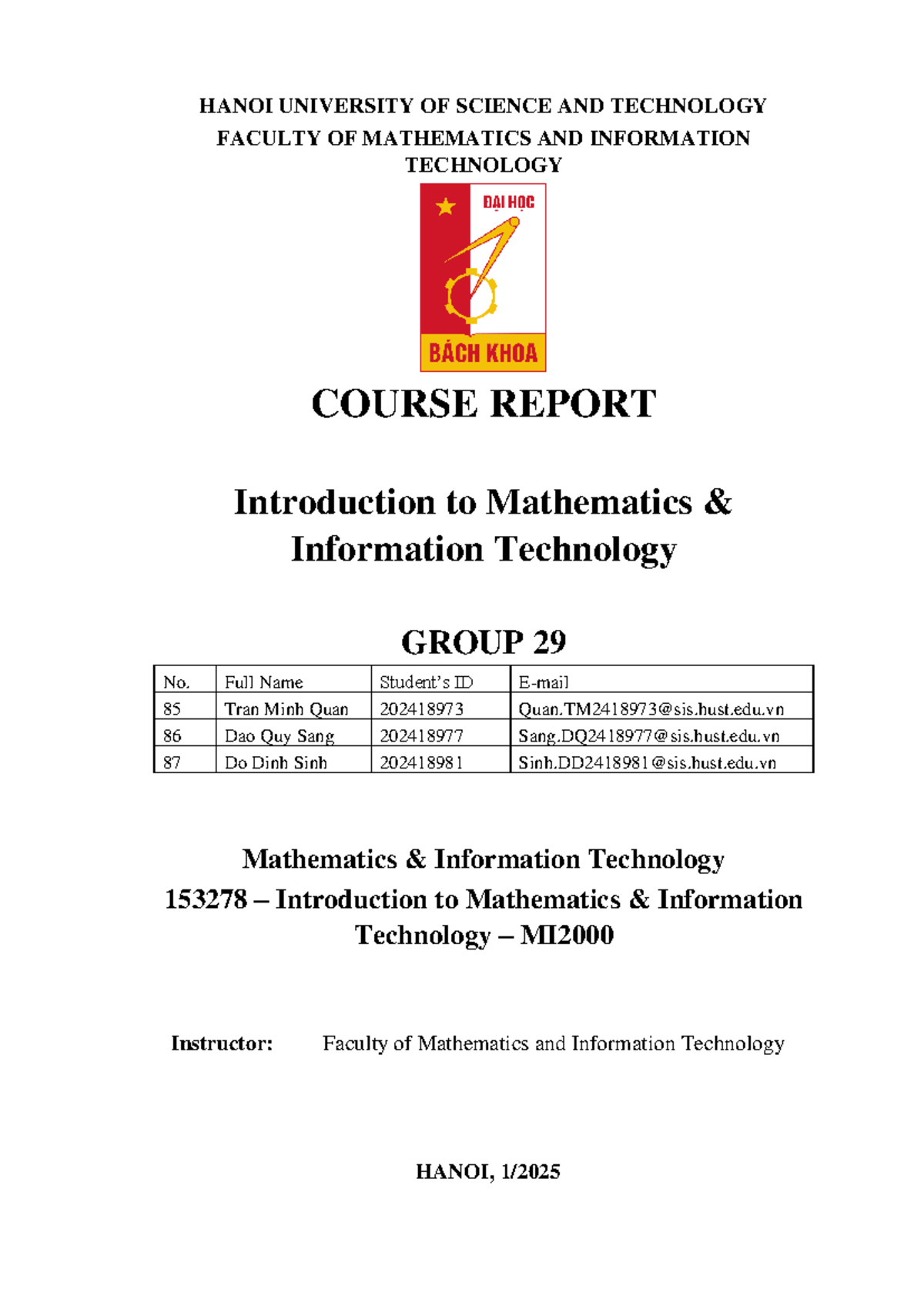 In1 - Final Course Report on Mathematics & Information Technology - Studocu