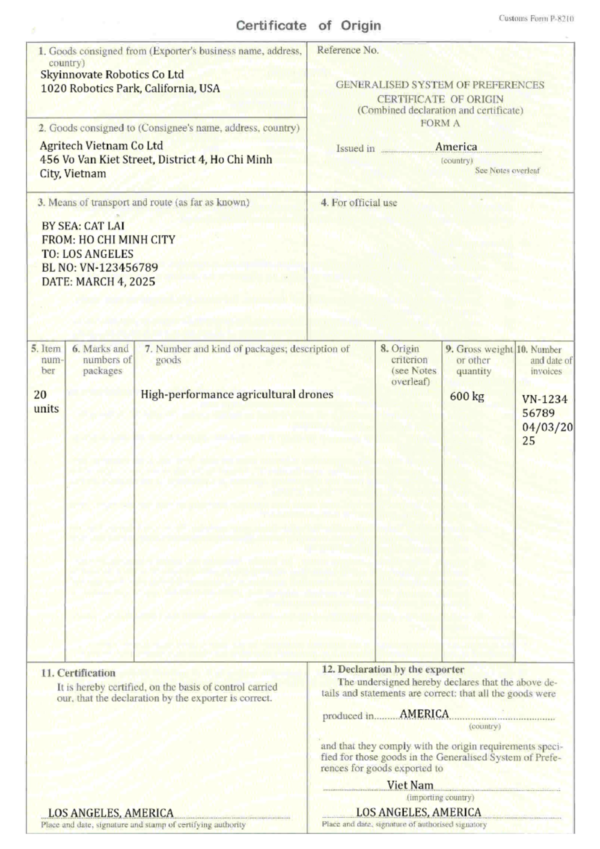 COform A - btap - Customs Form Certificate of Origin 1. Goods consigned ...