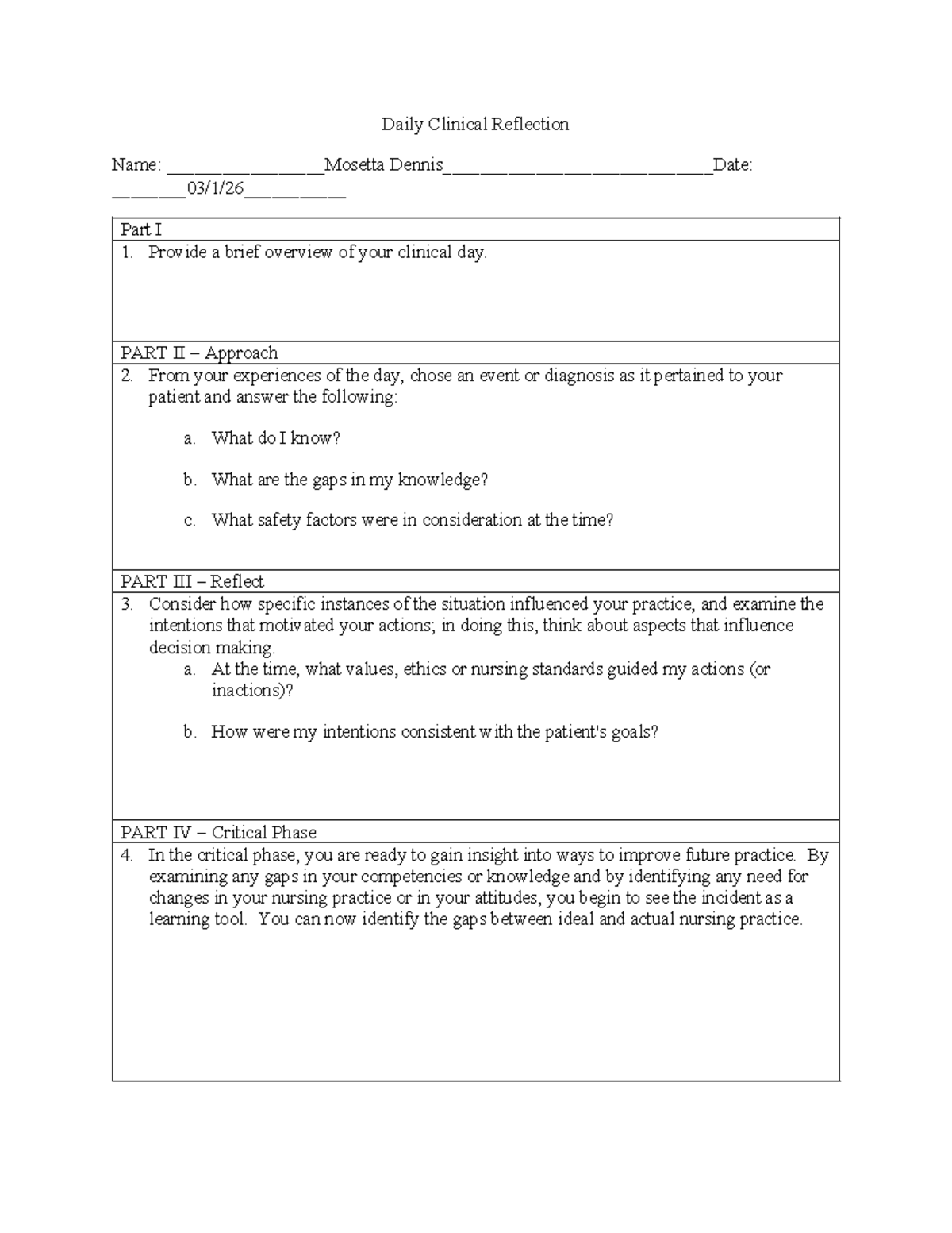 Post Clinical Reflection 8: Insights & Improvements in Nursing Practice ...