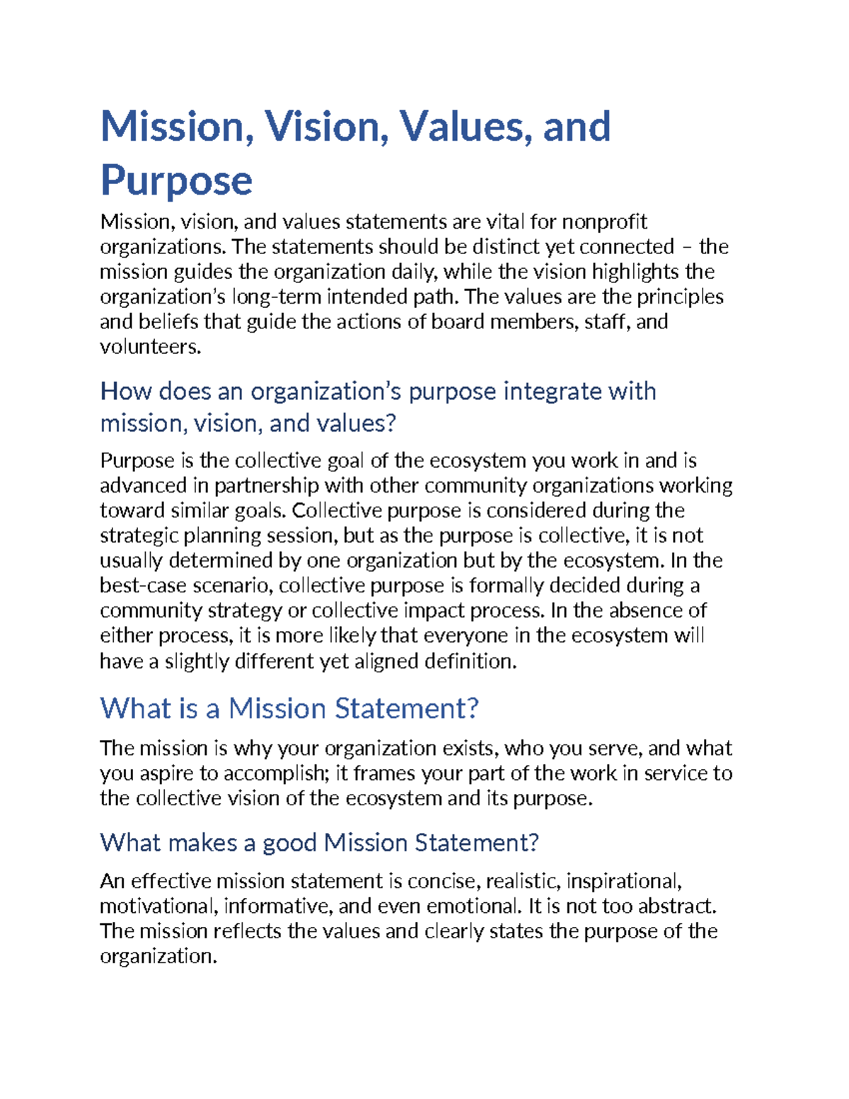 Mission, Vision, and Values: A Guide for Nonprofits - Studocu