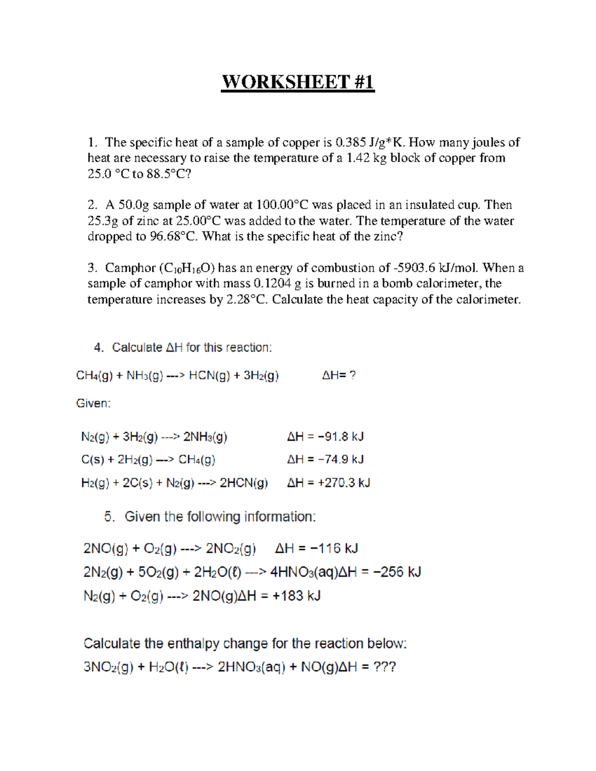 Week 1 Worksheet 3 - Specific Heat Calculations Practice - Studocu