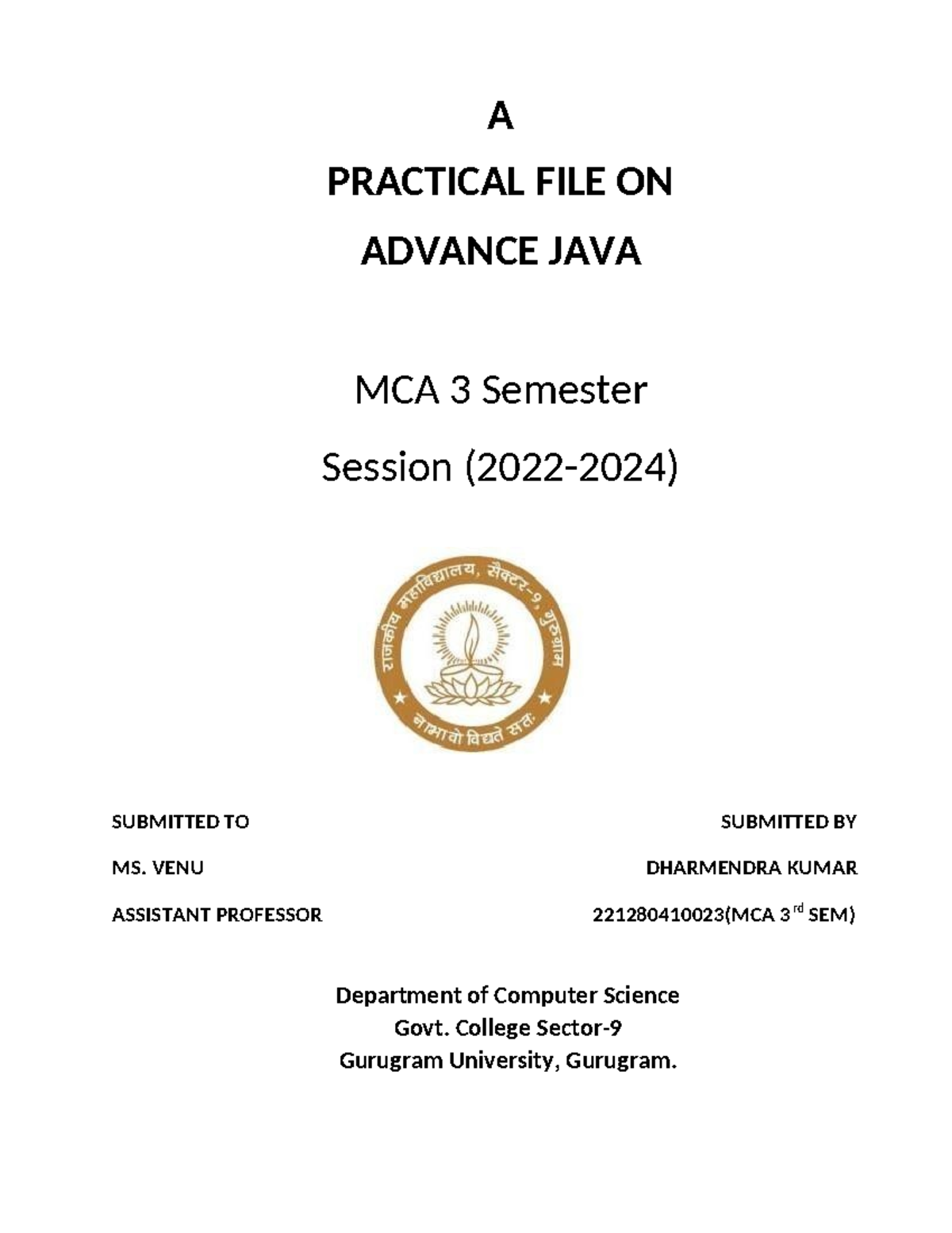 Advance Java Lab Practical File (MCA 3 Sem, 2022-2024) - Studocu