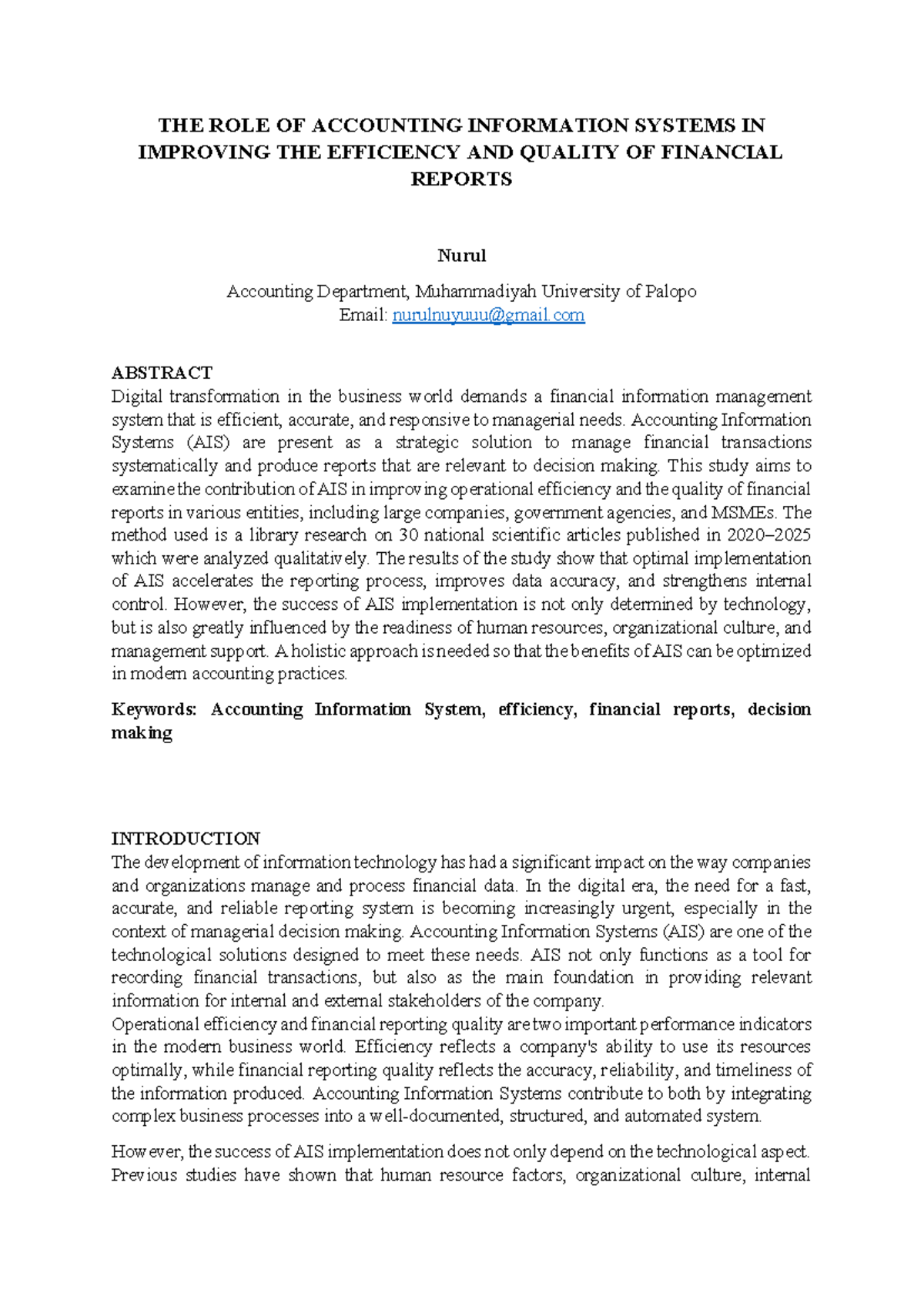 The Role of AIS in Enhancing Financial Report Quality and Efficiency ...