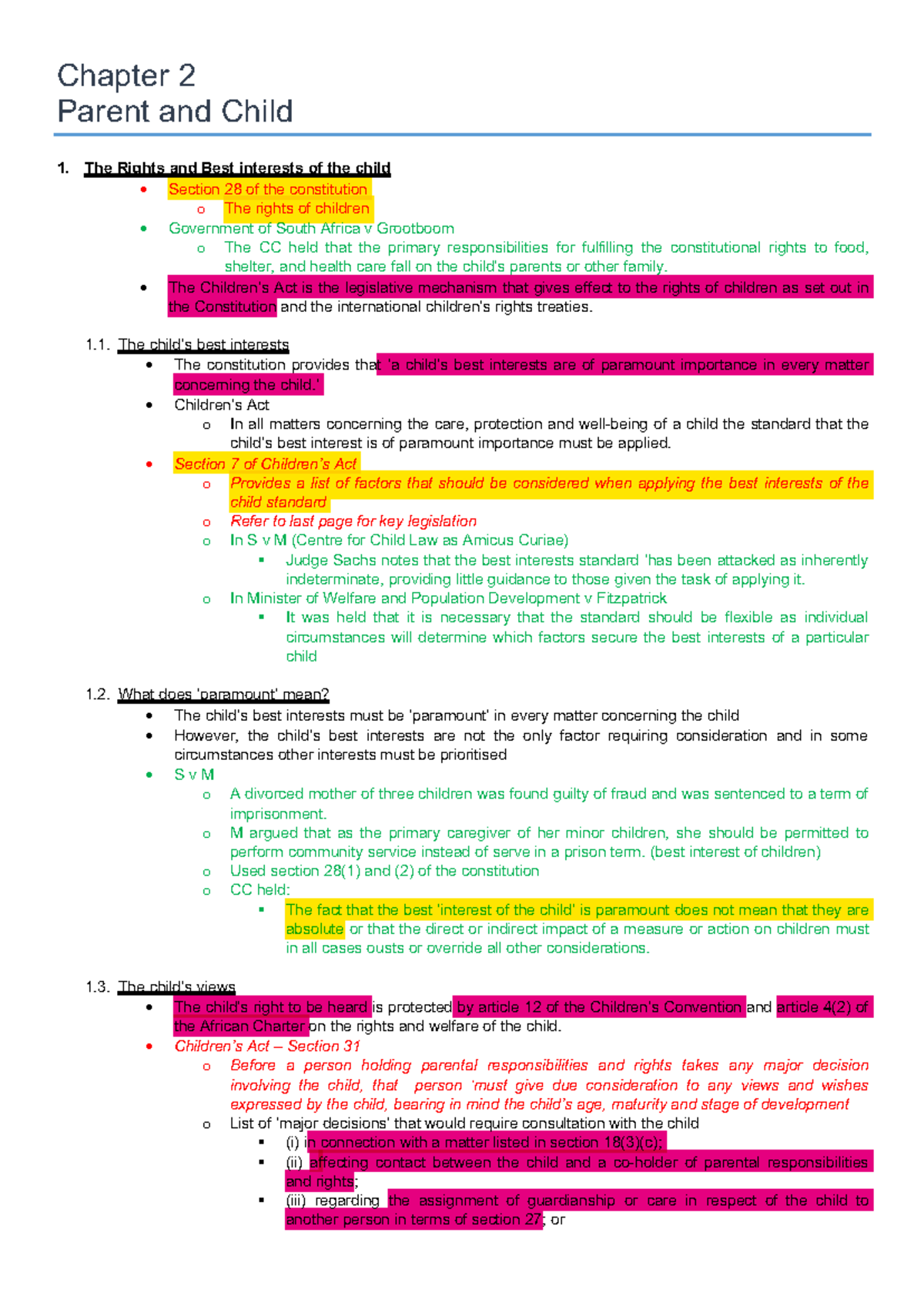 Family Law Chapter 2: Parent and Child Rights Overview - Studocu
