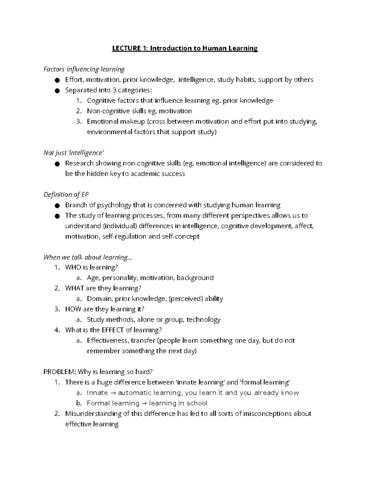 LECTURE 1: Introduction to Human Learning and Cognitive Factors ...