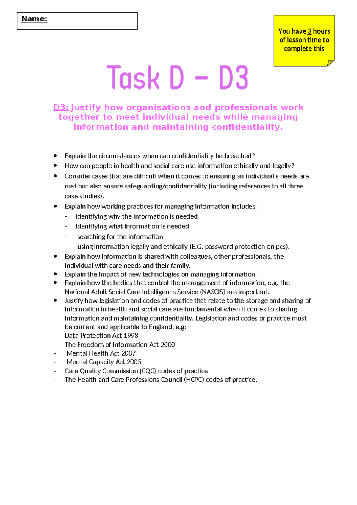 Justification of D3 Criteria: Collaboration in Health & Social Care ...
