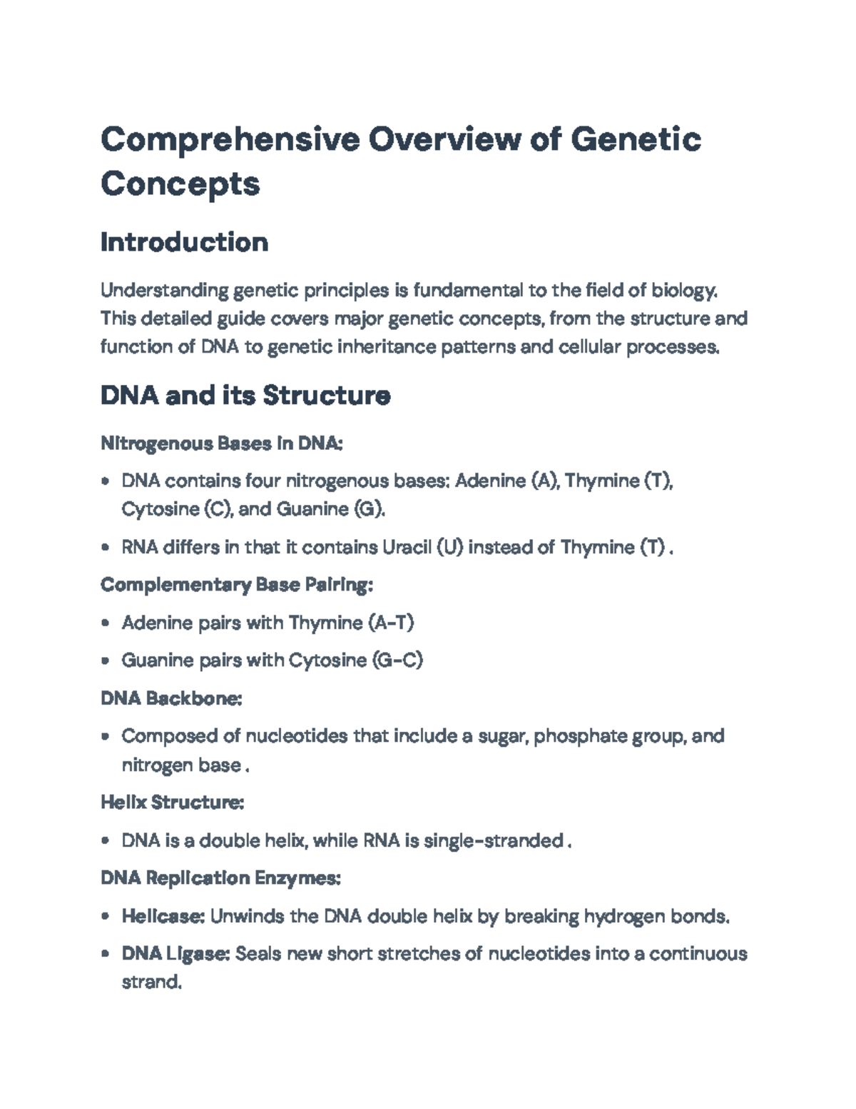 Genetics 101: Comprehensive Guide to DNA, Inheritance & Disorders - Studocu