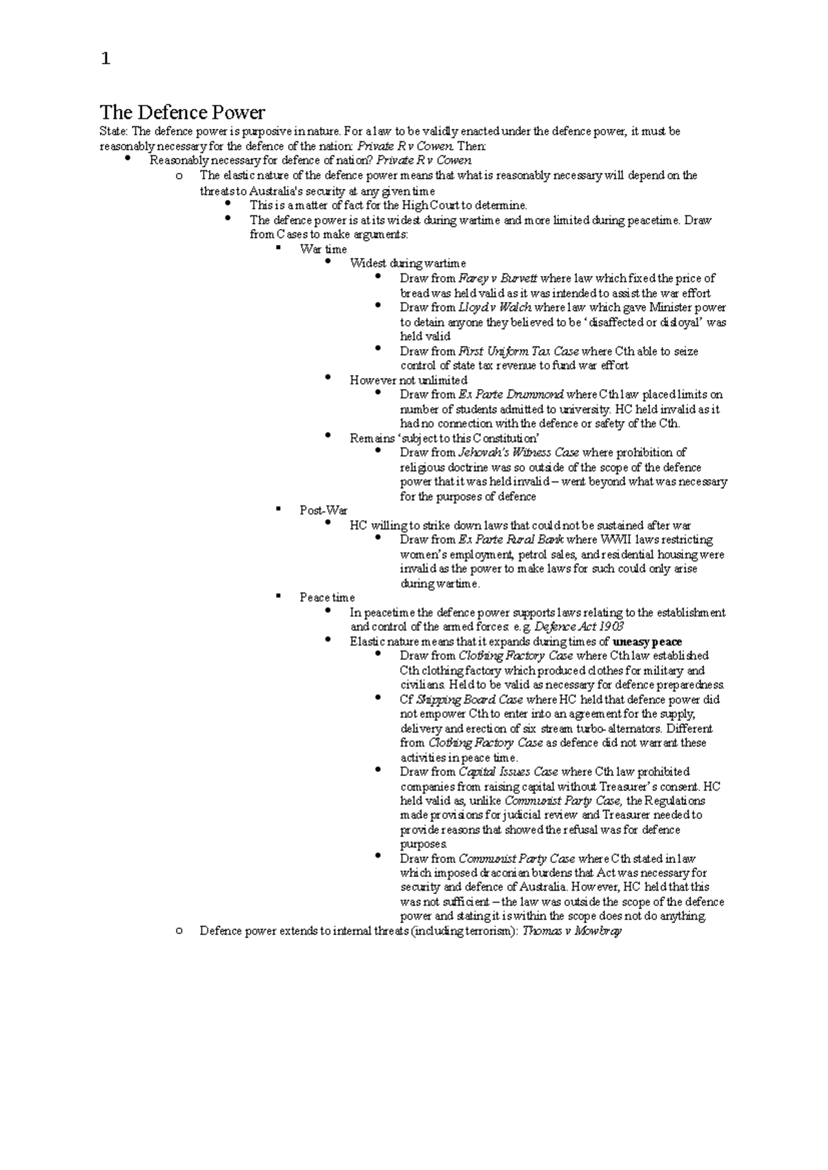 LLB203 Final Exam Notes: Defence and Race Powers Analysis - Studocu