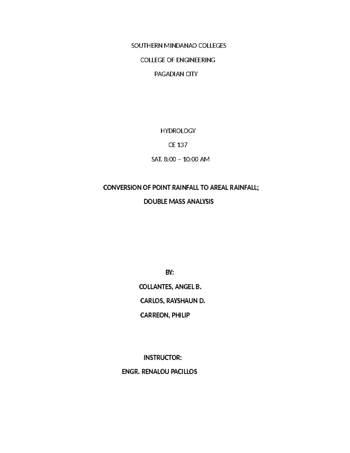 Conversion of Point Rainfall to Areal Rainfall - CE 137 Notes - Studocu