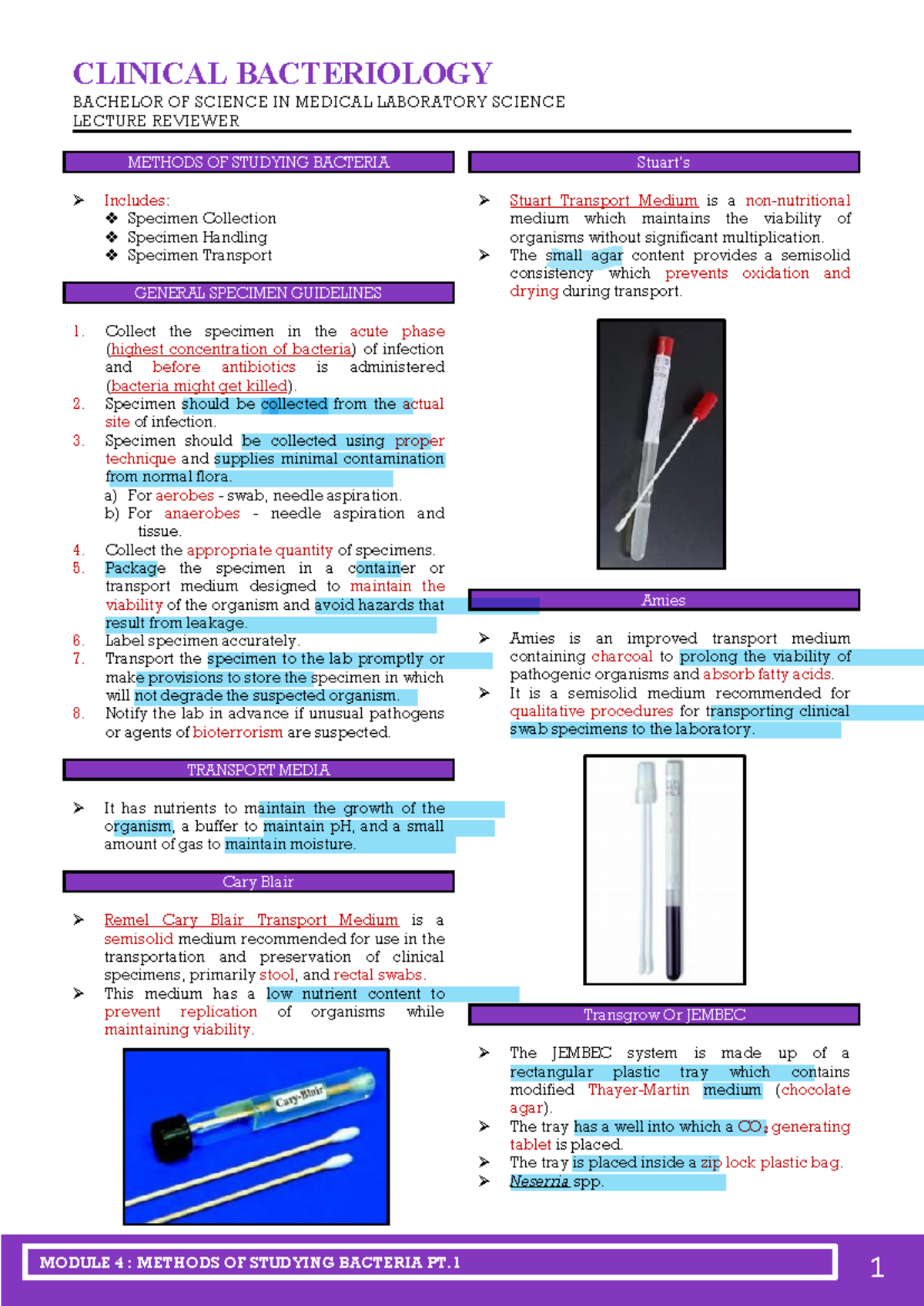 BACT-M4: Clinical Bacteriology Lecture Reviewer on Specimen Collection ...