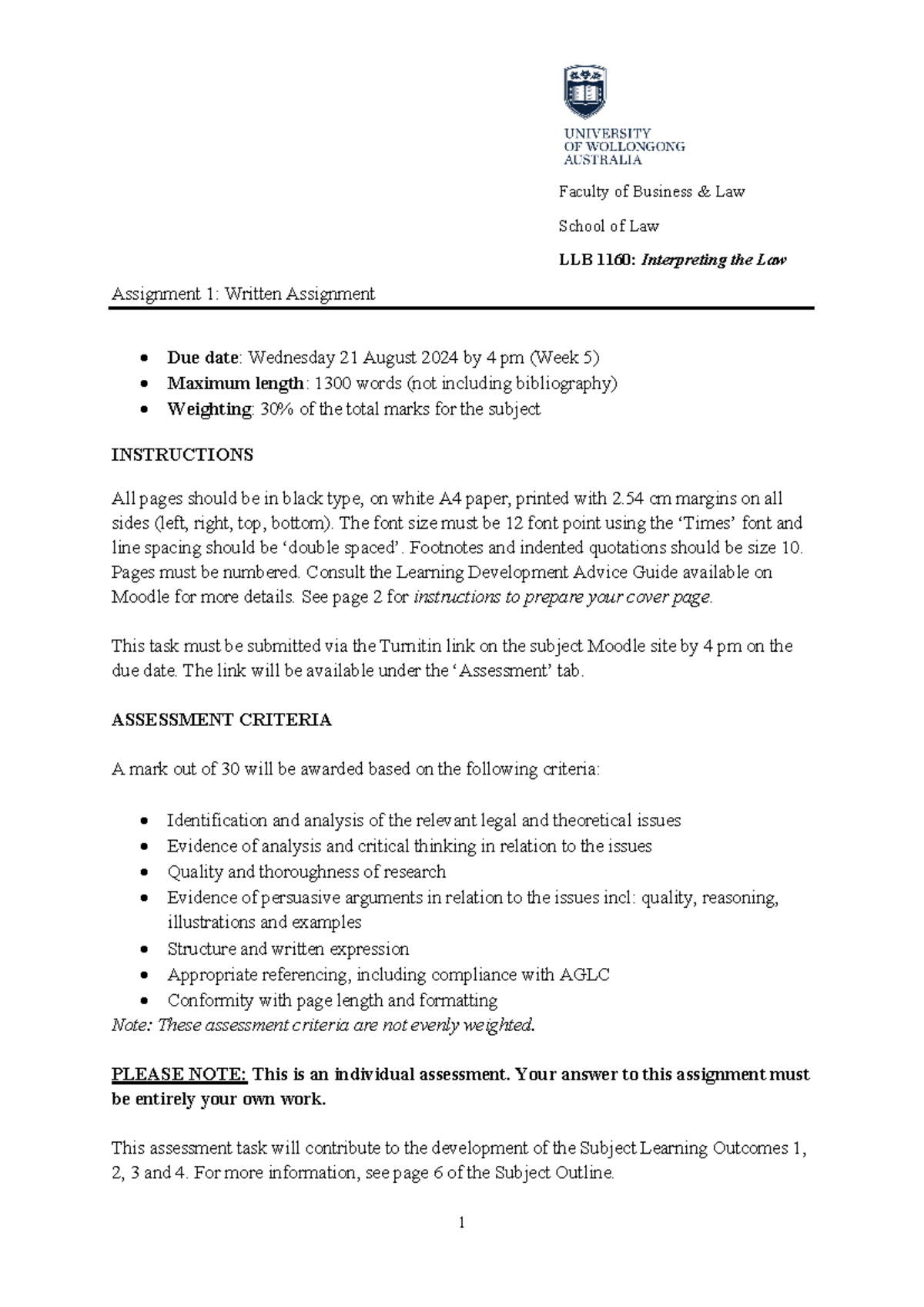 Assignment Question 2024 Final - 1 Faculty of Business & Law School of ...