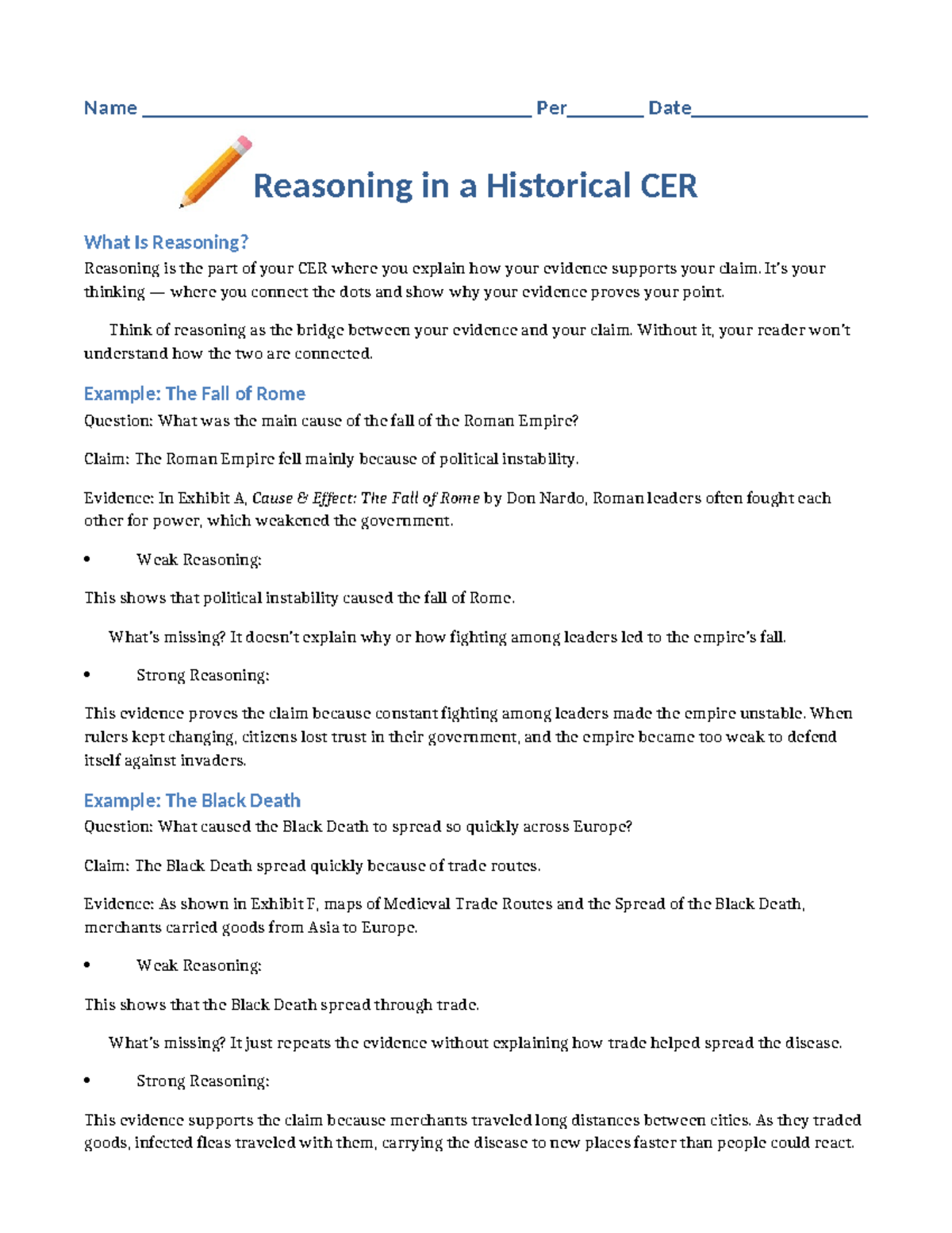 CER Reasoning Writing Lesson - 7th Grade Guide - Studocu