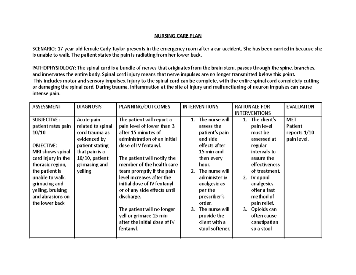 Nursing Care Plan Acute Pain Opioid Analgesic
