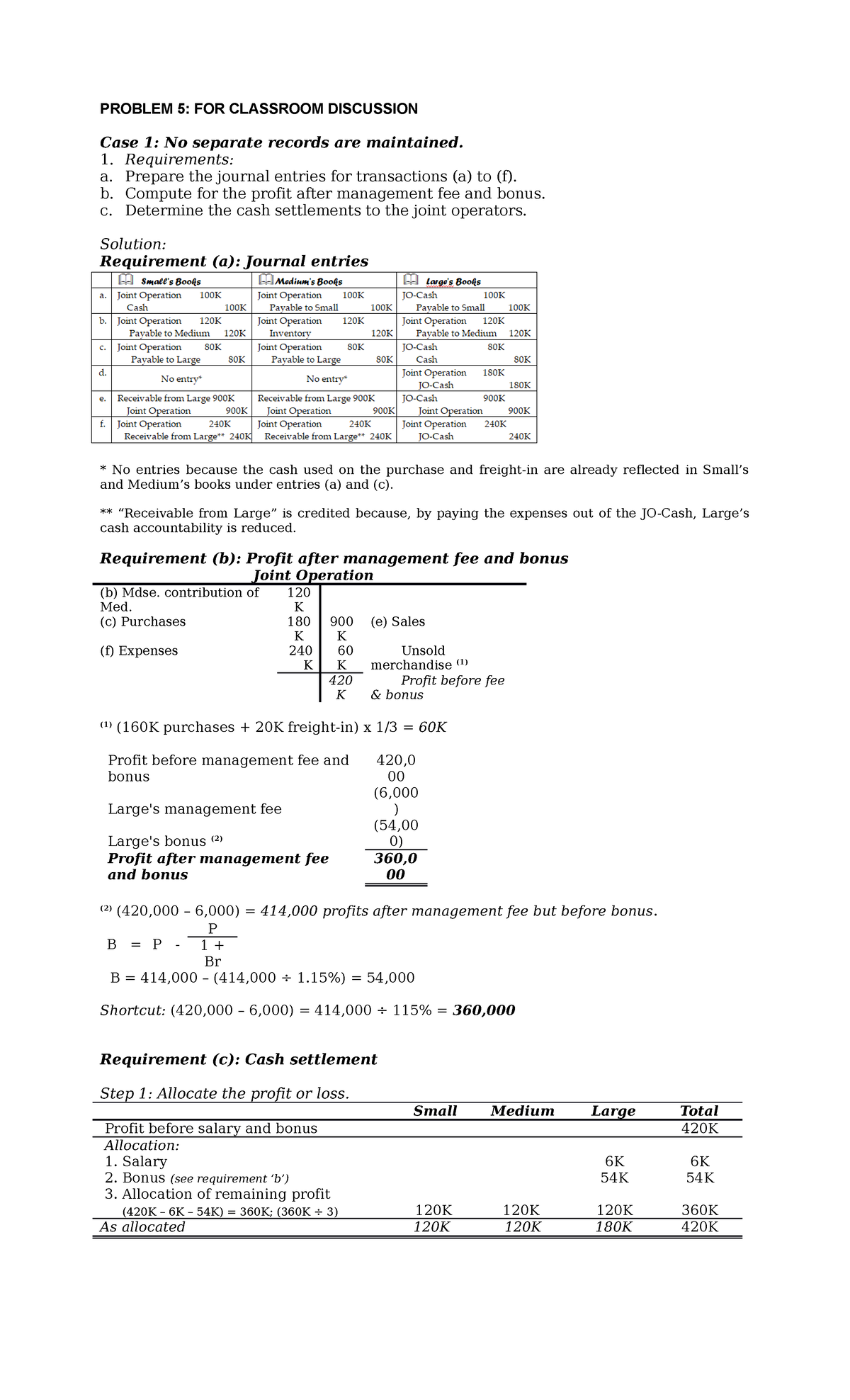 Problem 5: Journal Entries & Profit Analysis for Discussion JA - Studocu