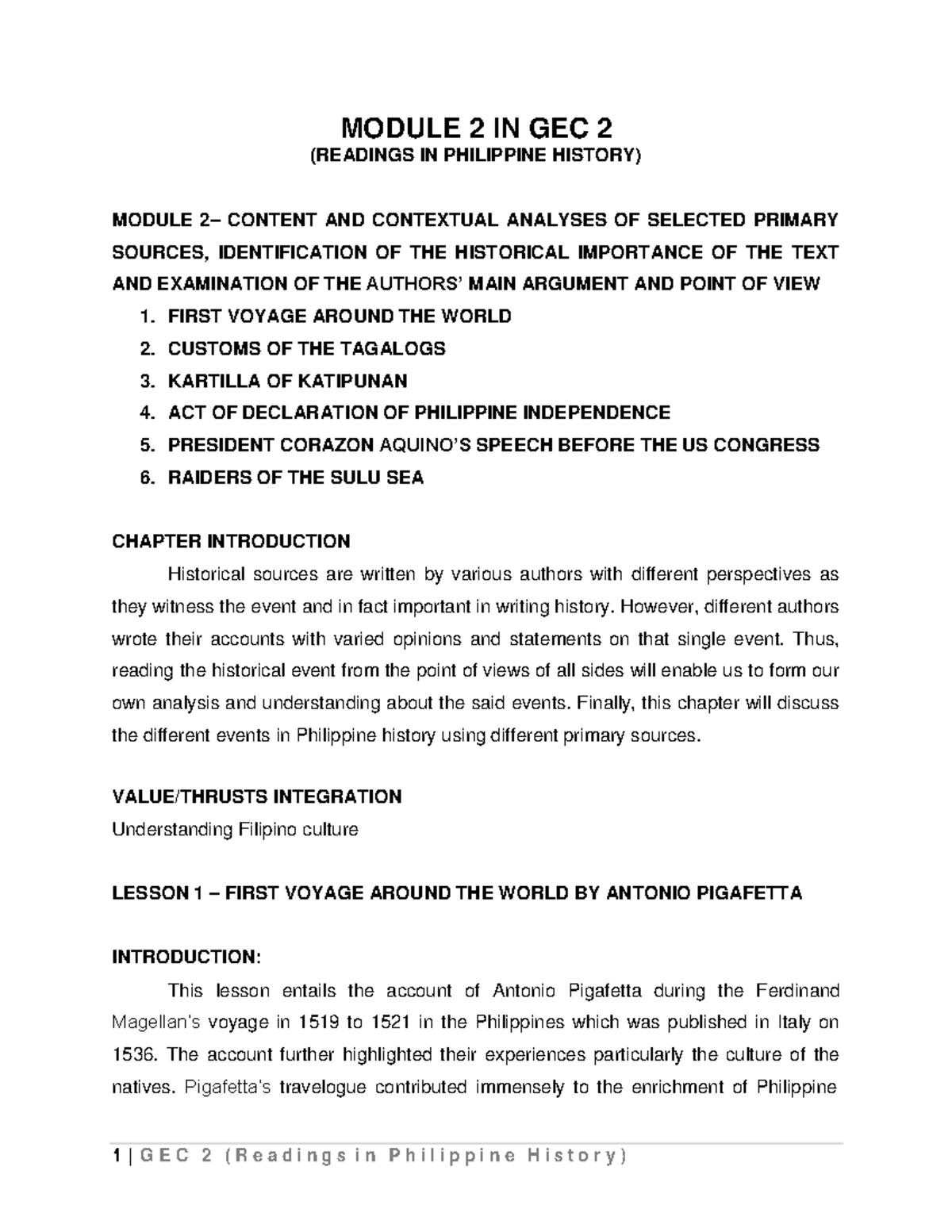 GEC-2: Chapter 2 - Analysis of Selected Primary Sources in Philippine ...