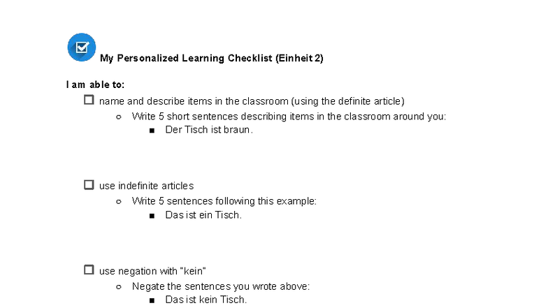 Einheit 2: Personalized Learning Checklist & Classroom Descriptions ...