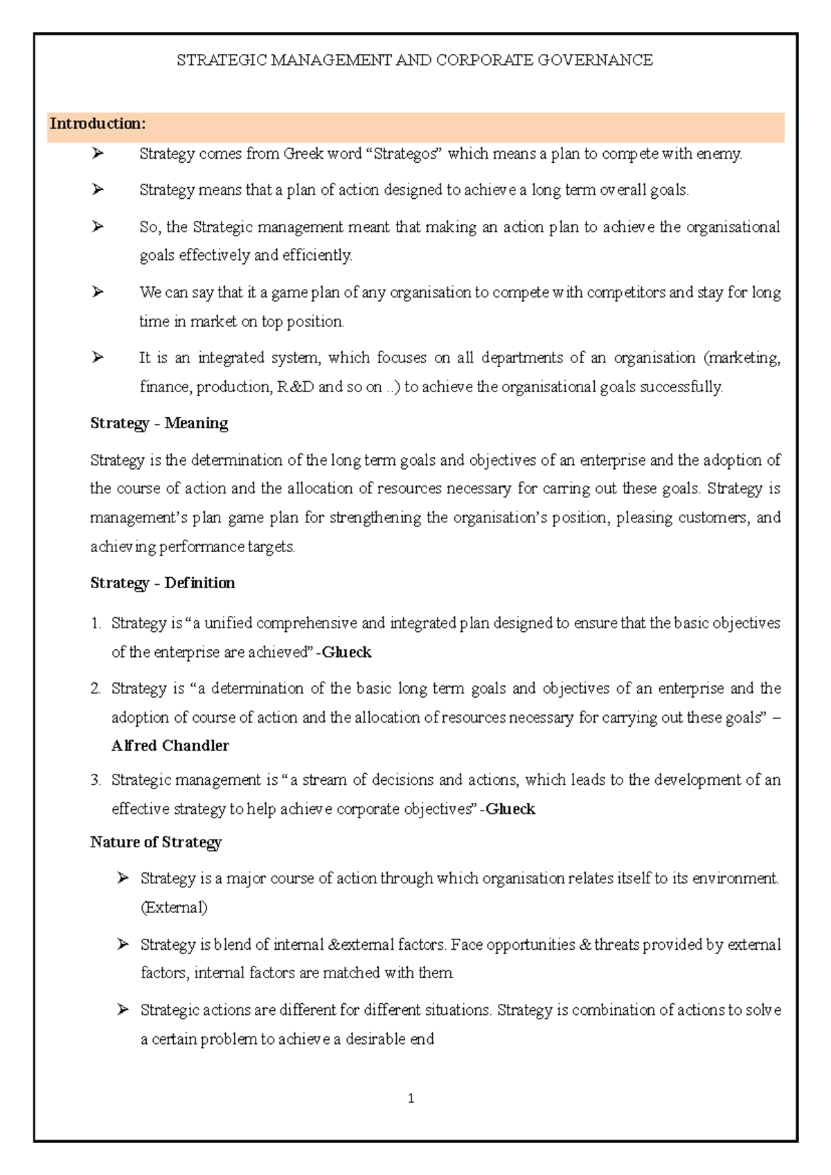 Strategic Management and Corporate Governance: SM Complete Notes - Studocu
