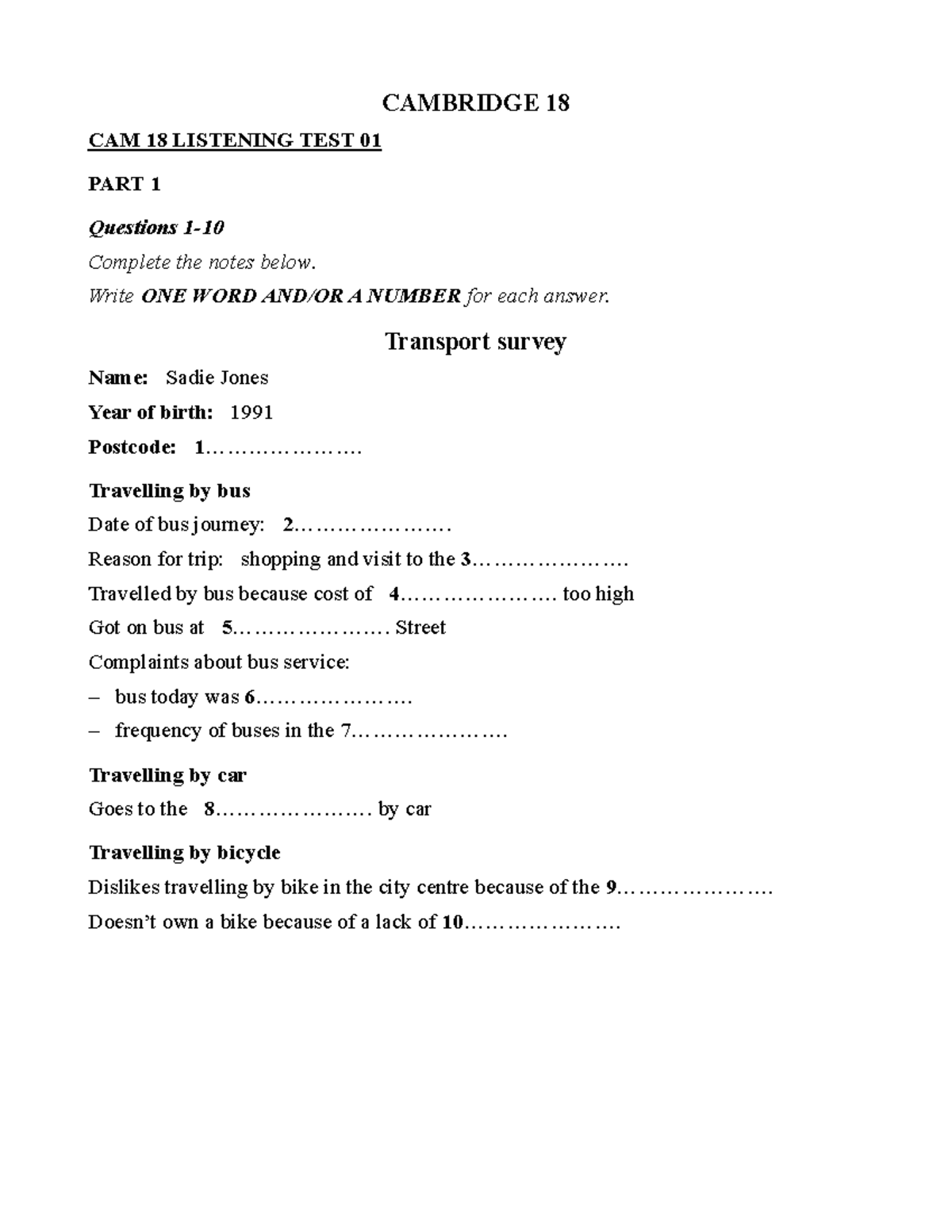 Cambridge 18 - CAMBRIDGE 18 CAM 18 LISTENING TEST 01 PART 1 Questions 1 ...