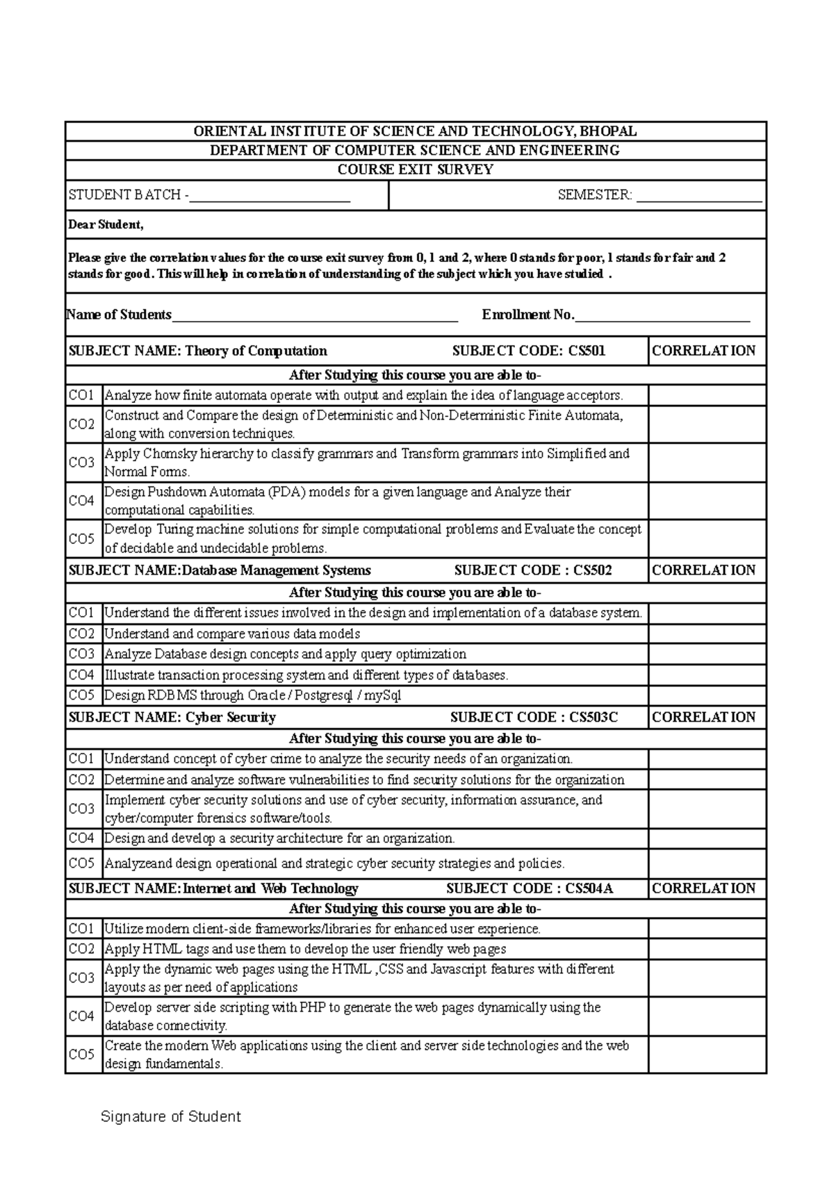 V Course Exit Survey - Lecture Notes for Computer Science Subjects ...
