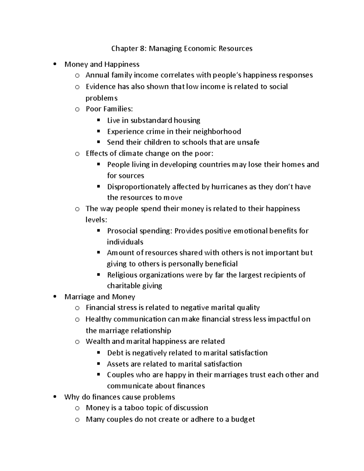Chapter 8 Notes - Chapter 8: Managing Economic Resources Money and ...