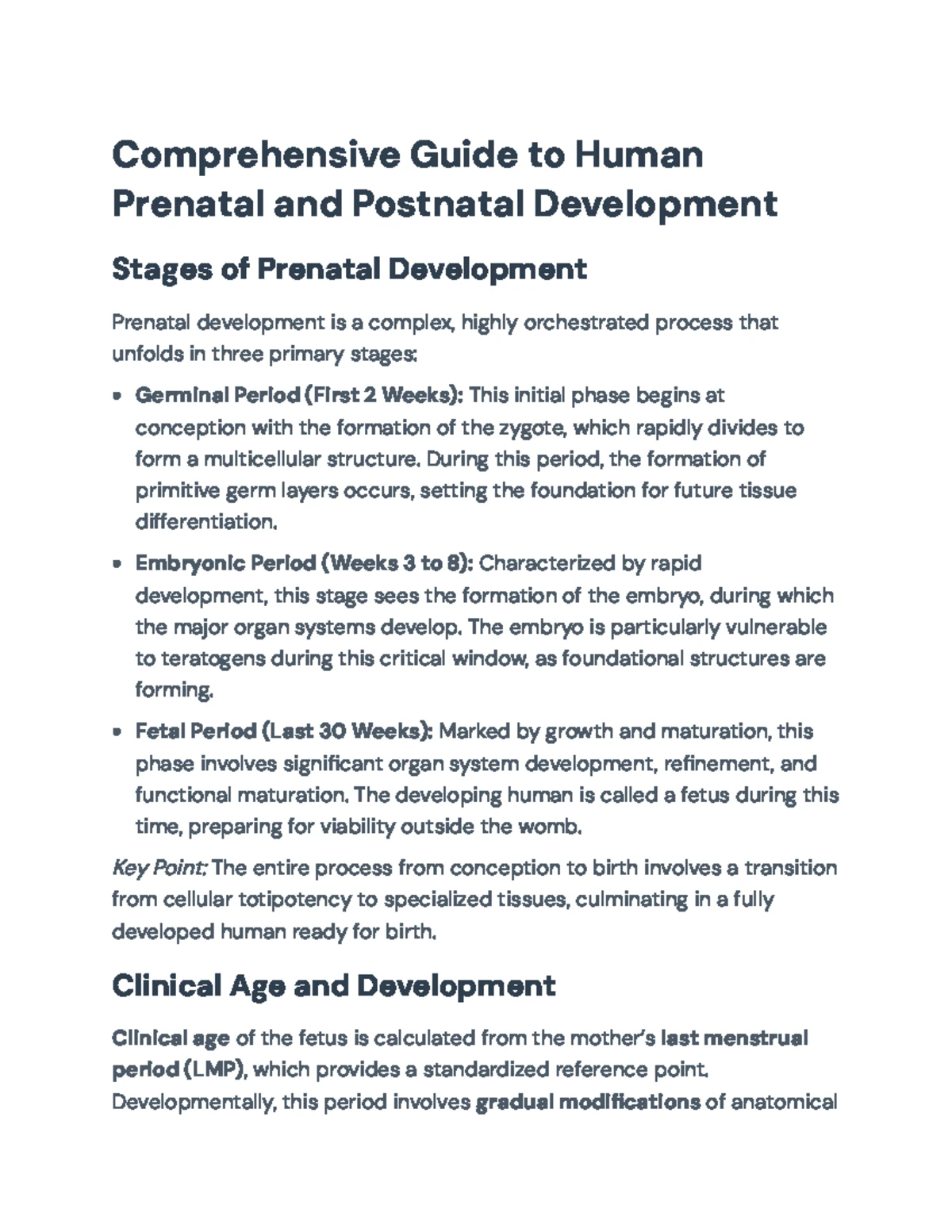 Comprehensive Guide to Human Embryonic & Postnatal Development (BIO 101 ...