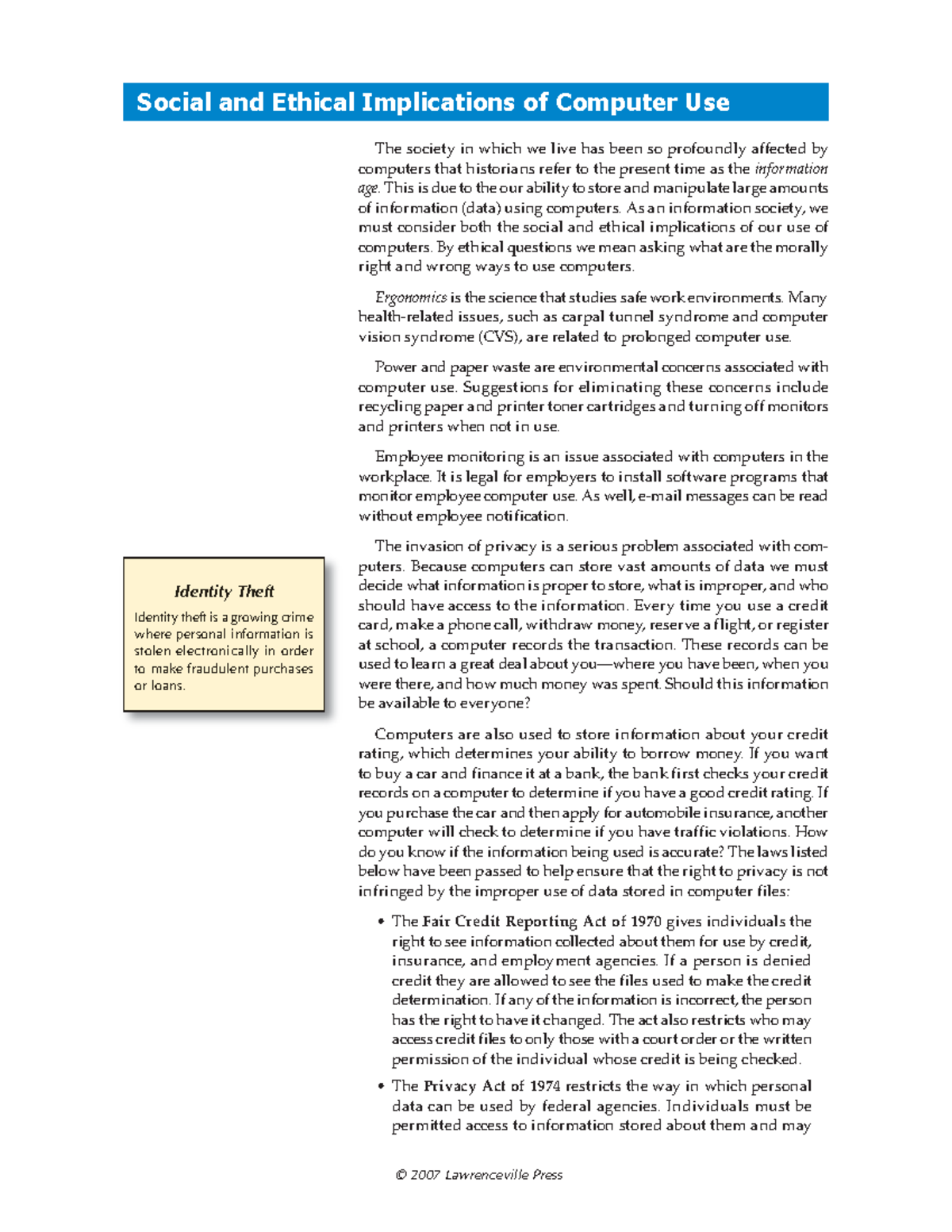 Social and Ethical Implications of Computer Use: Exploring Privacy ...