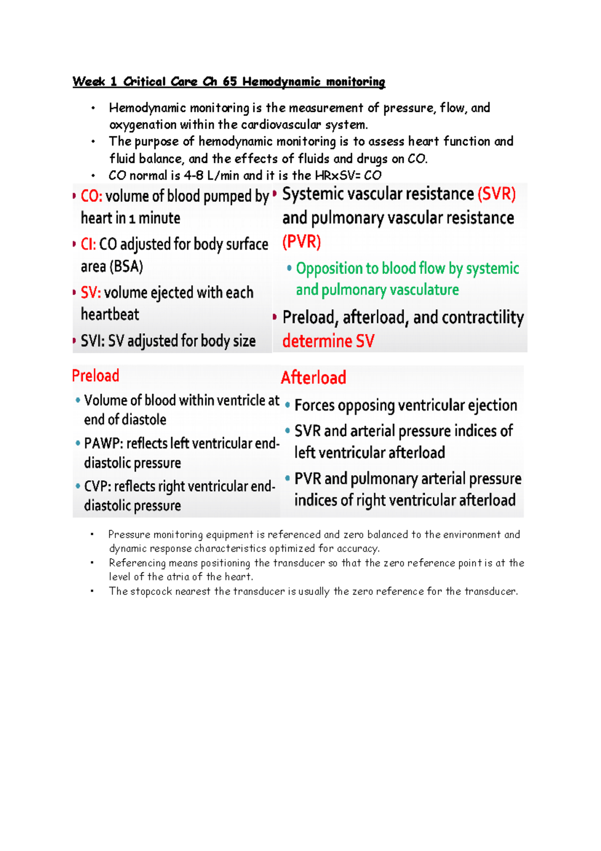 Hemodynamic Notes from Critical care chapter - Week 1 Critical Care Ch ...