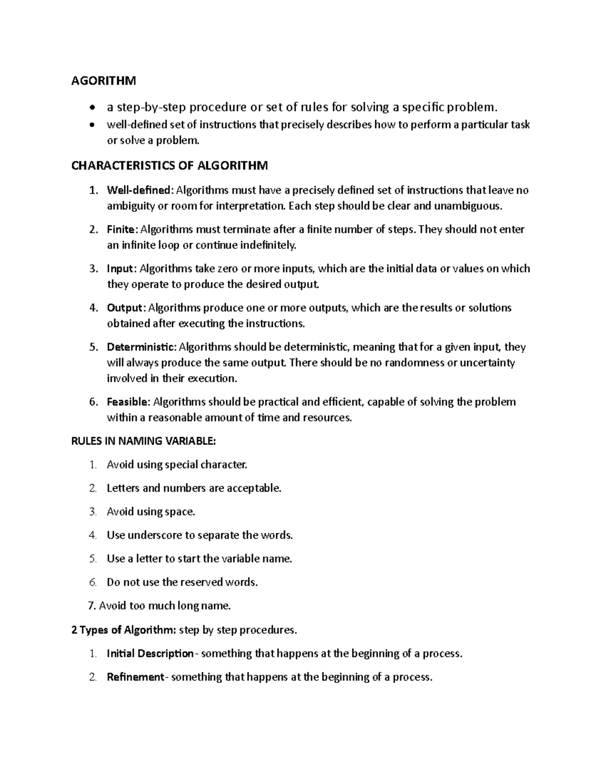 FOPR Reviewer - AGORITHM • a step-by-step procedure or set of rules for ...