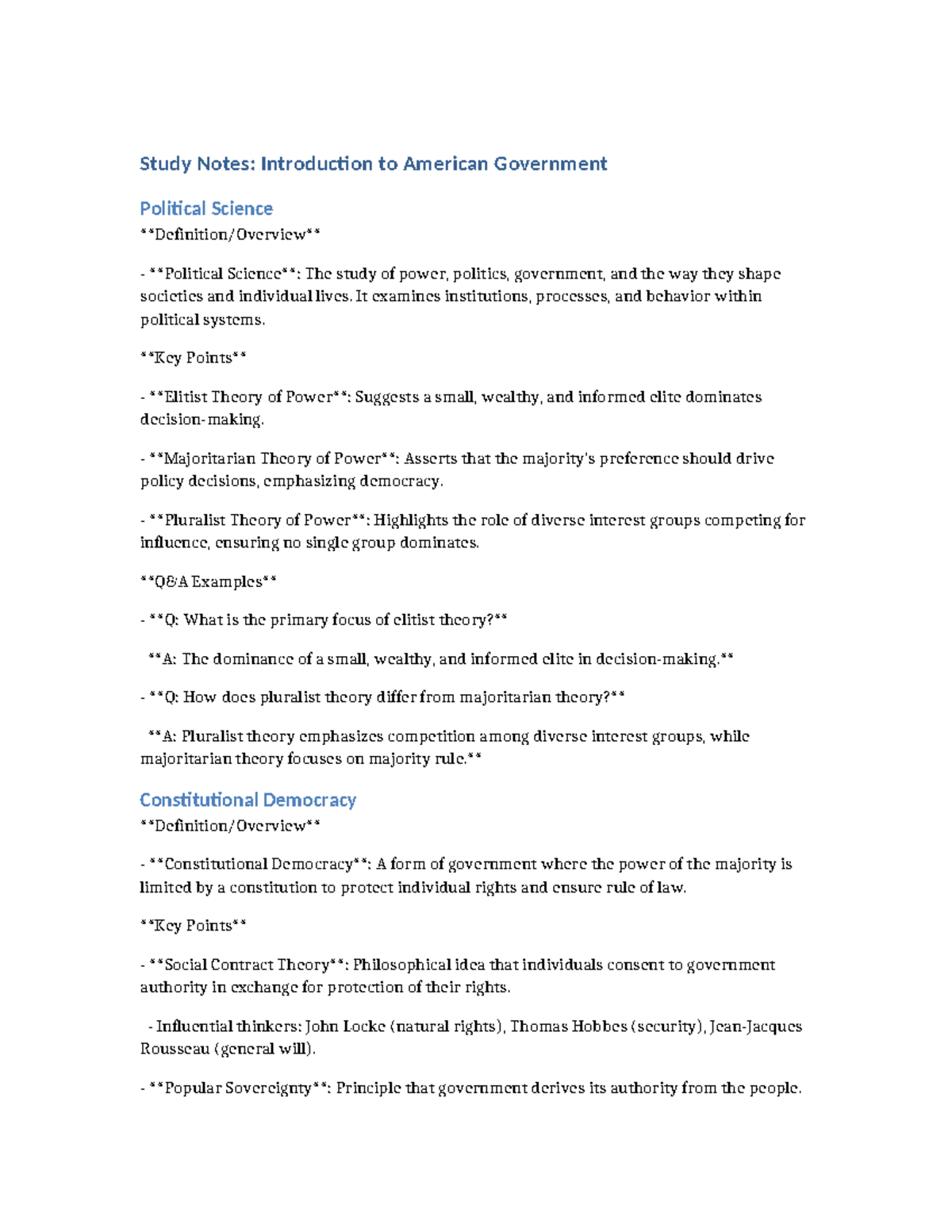 Intro to American Government Study Notes (POL 101) - Studocu
