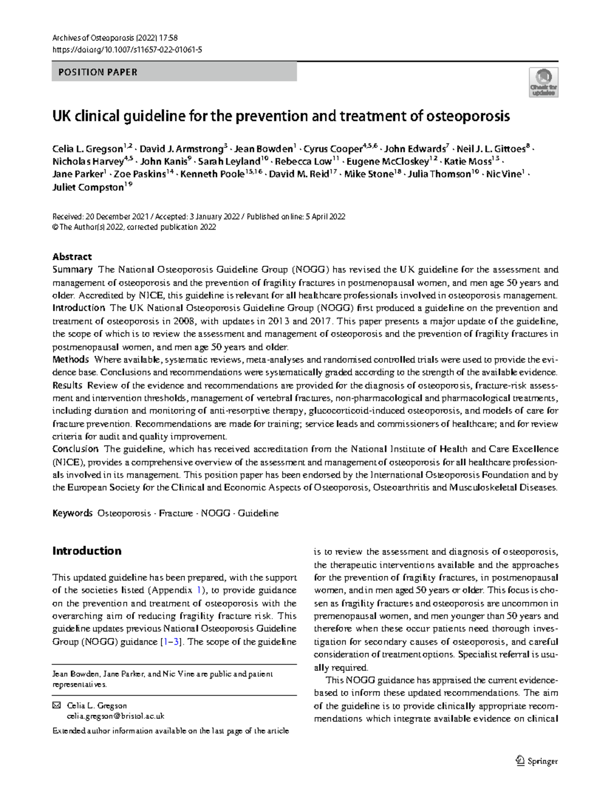 UK Osteoporosis Clinical Guidelines Update (11657 Article 1061) - Studocu