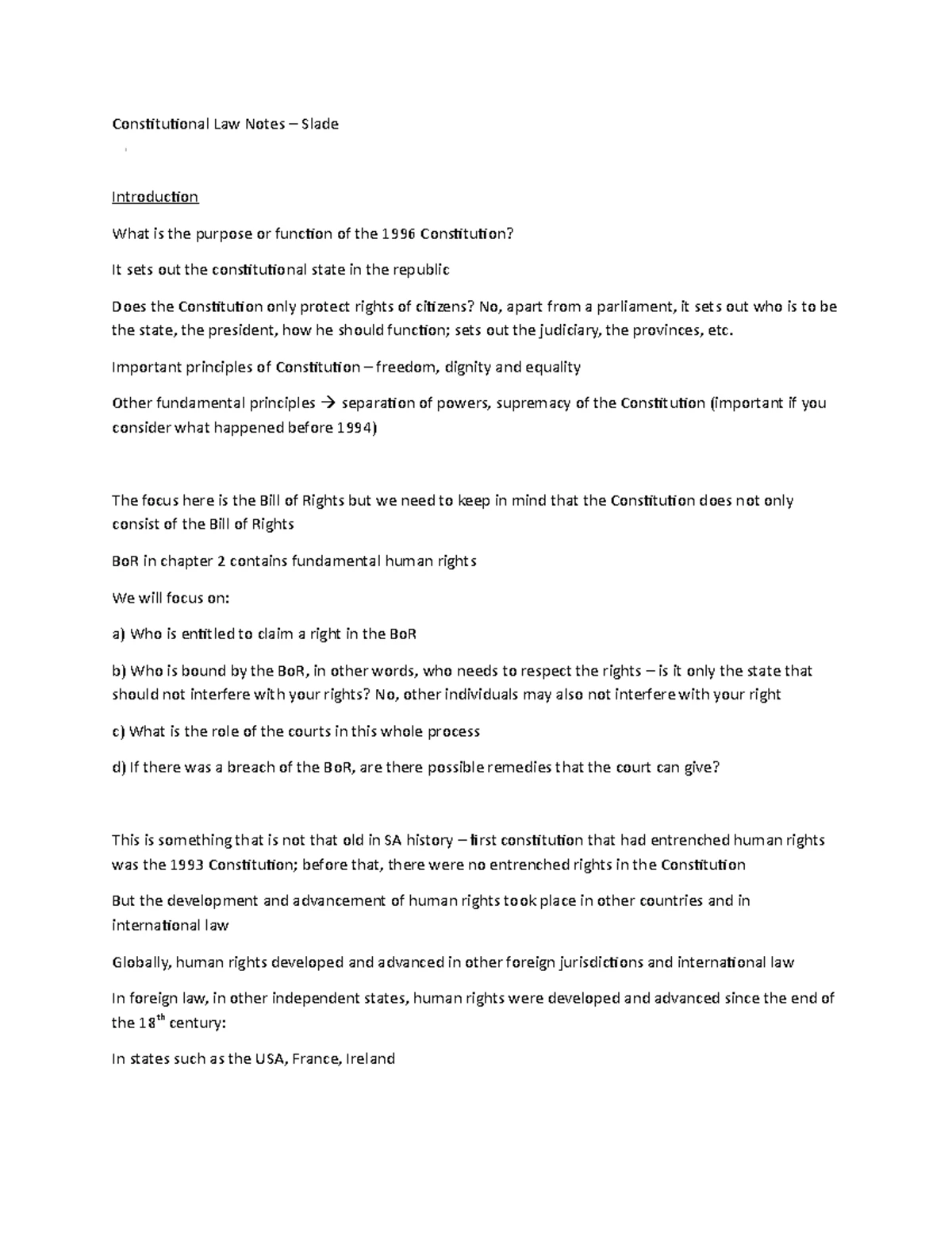 Final Exam Study Notes: SA Bill of Rights Litigation (COURSE_CODE ...