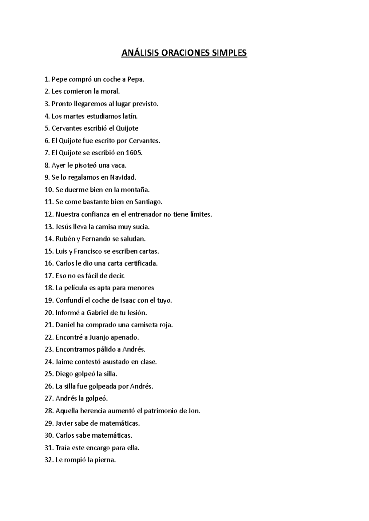 ANÁLISIS DE ORACIONES SIMPLES - Ejemplos y Ejercicios - Studocu