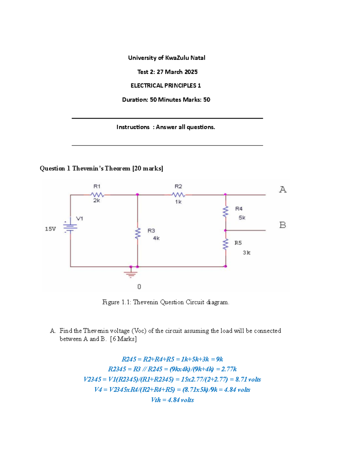 ENEL2EA Test 2: Electrical Principles 1 with Memo (2025) - Studocu
