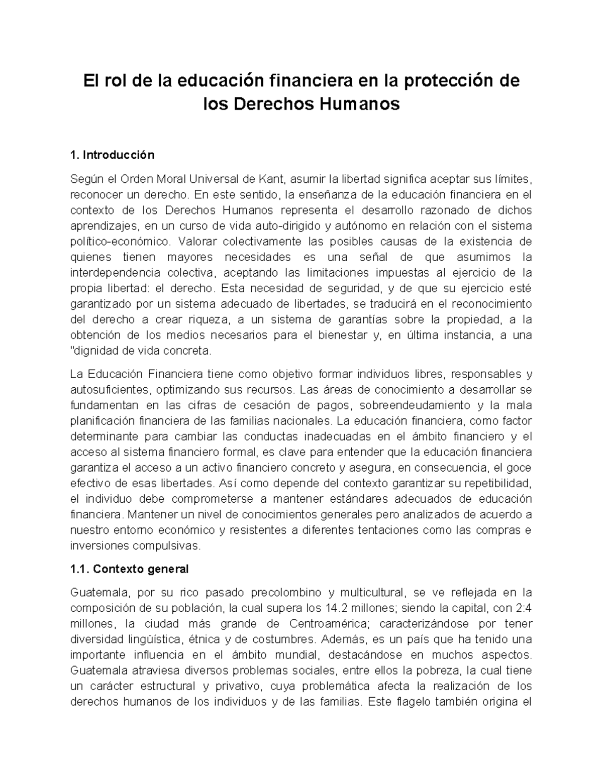 El impacto de la educación financiera en los Derechos Humanos en ...