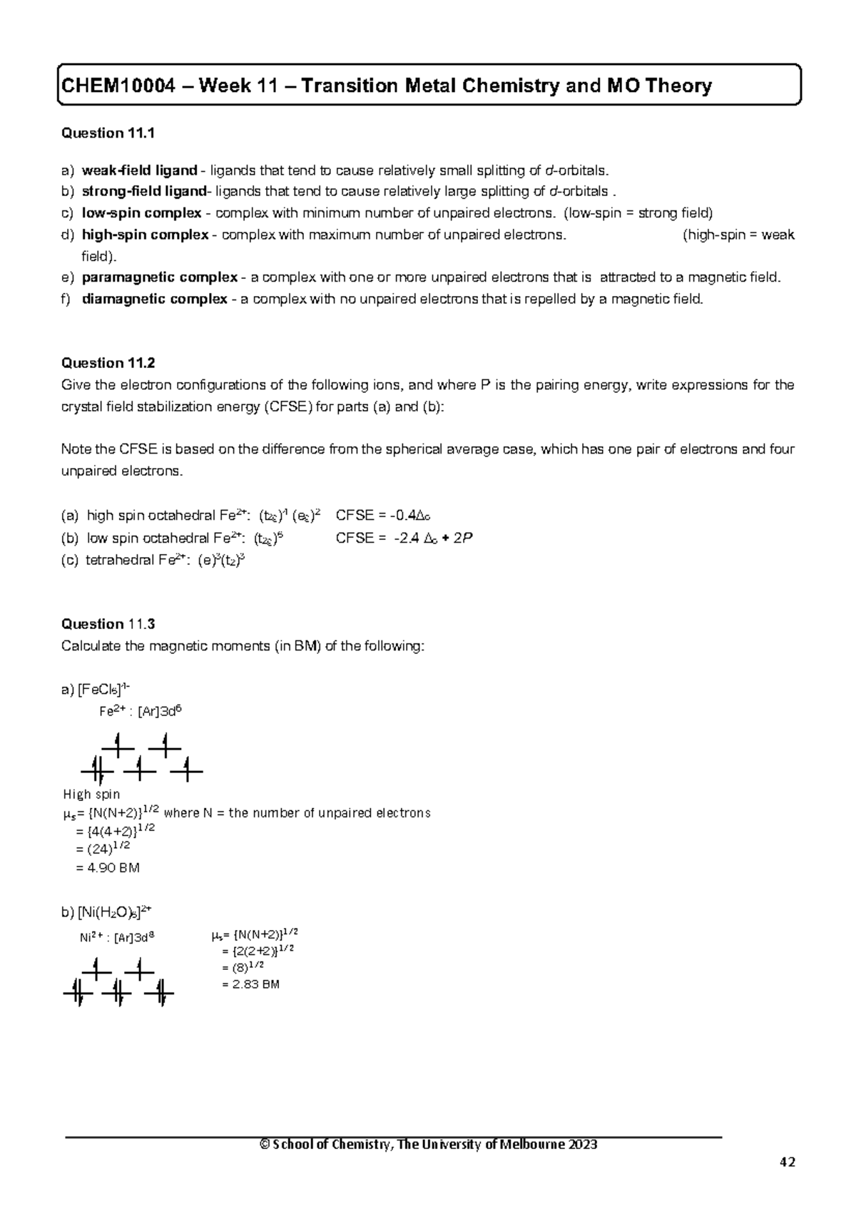 Week+11 CHEM10004+Tutorial+Solutions+S2 2024 - © School of Chemistry ...