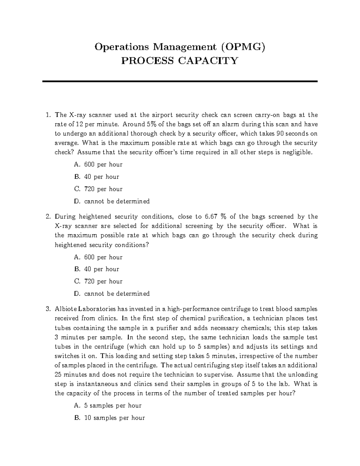 OPMG Process Capacity Questions and Analysis for Term 3 - Studocu