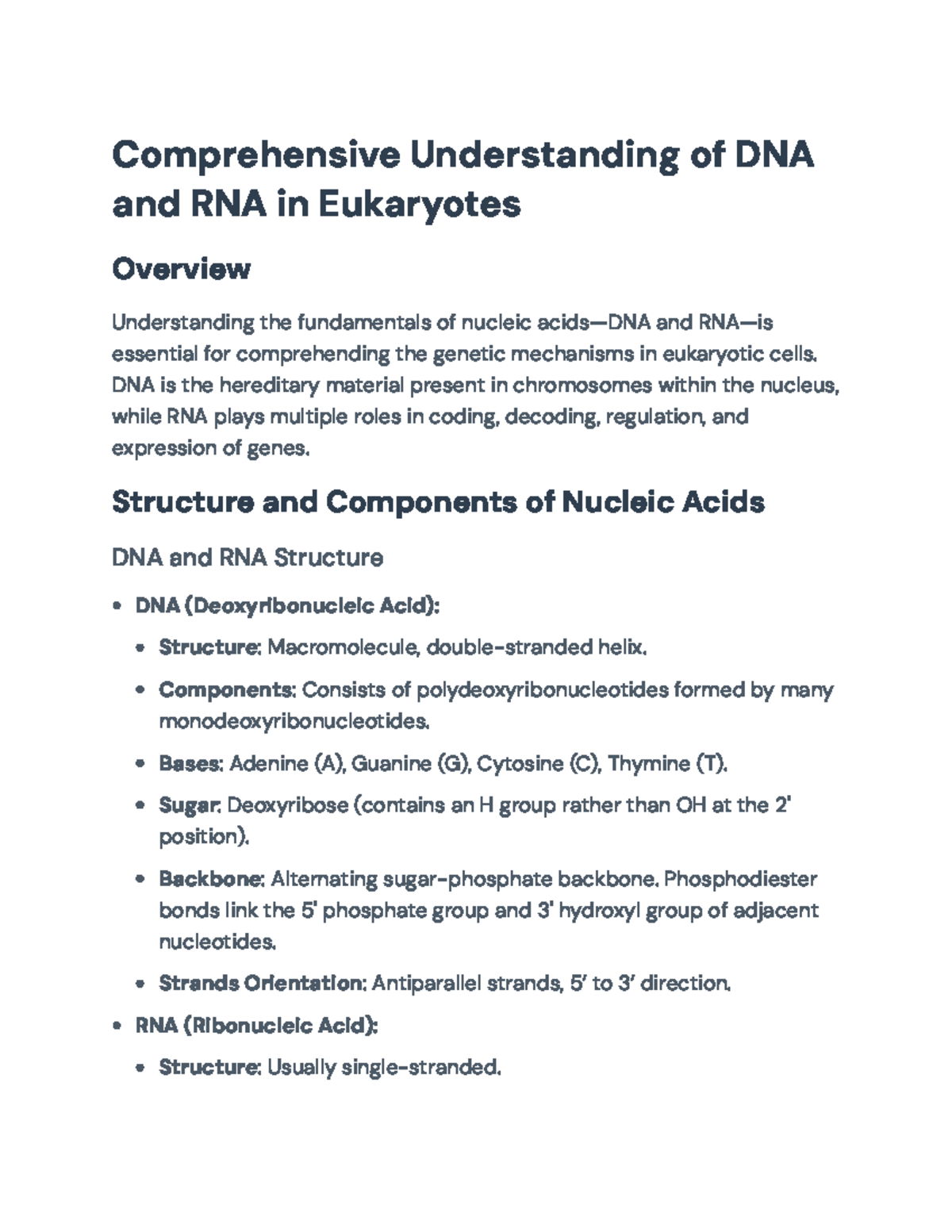 Comprehensive Overview of DNA & RNA Structure, Function, and ...