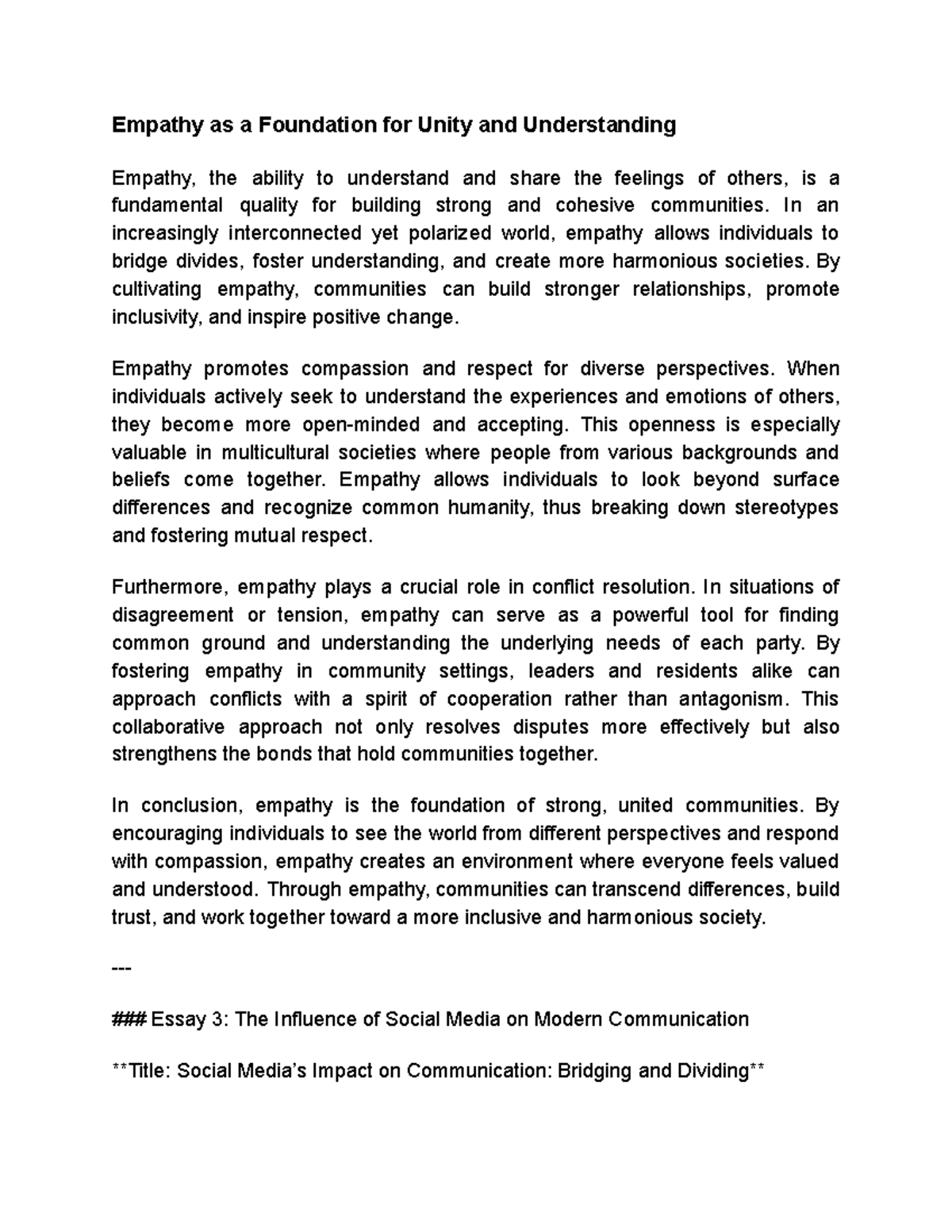 Empathy as a Core Element for Community Unity and Inclusion - Studocu