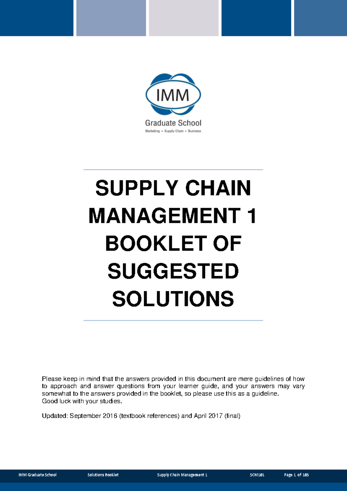 SCM101 Suggested Solutions Booklet for Supply Chain Management Study ...