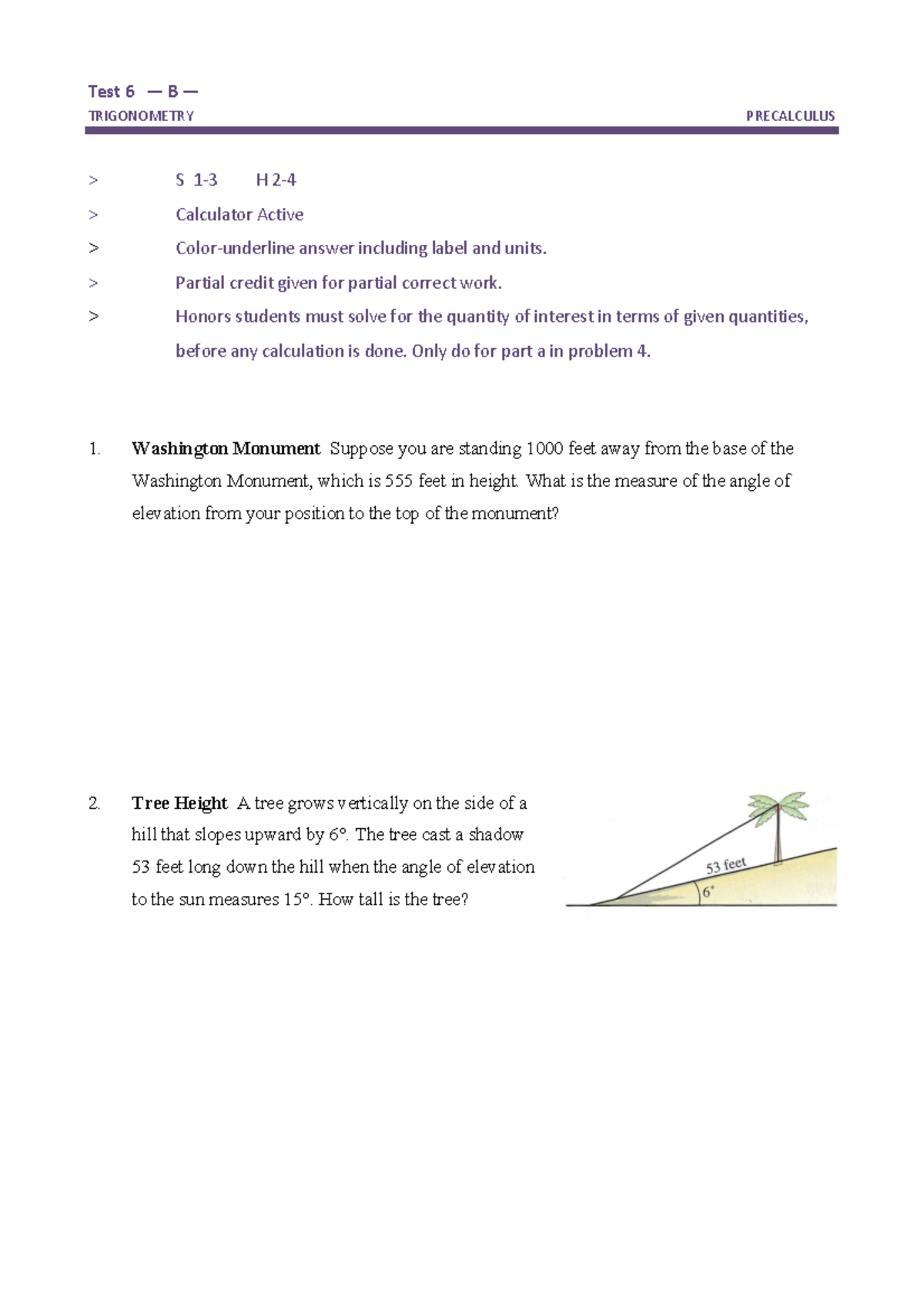 Test 6 B - Self-Assessment Quiz on Trigonometry Concepts - Studocu