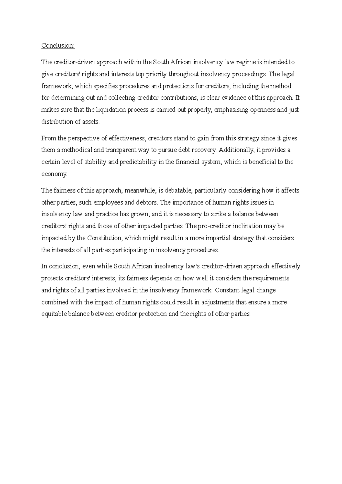 Conclusion: Balancing Creditor Rights and Human Rights in SA Insolvency ...