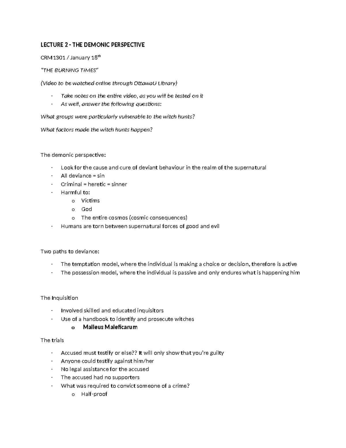 CRM1301 - Lecture 2 Notes: Understanding the Demonic Perspective - Studocu